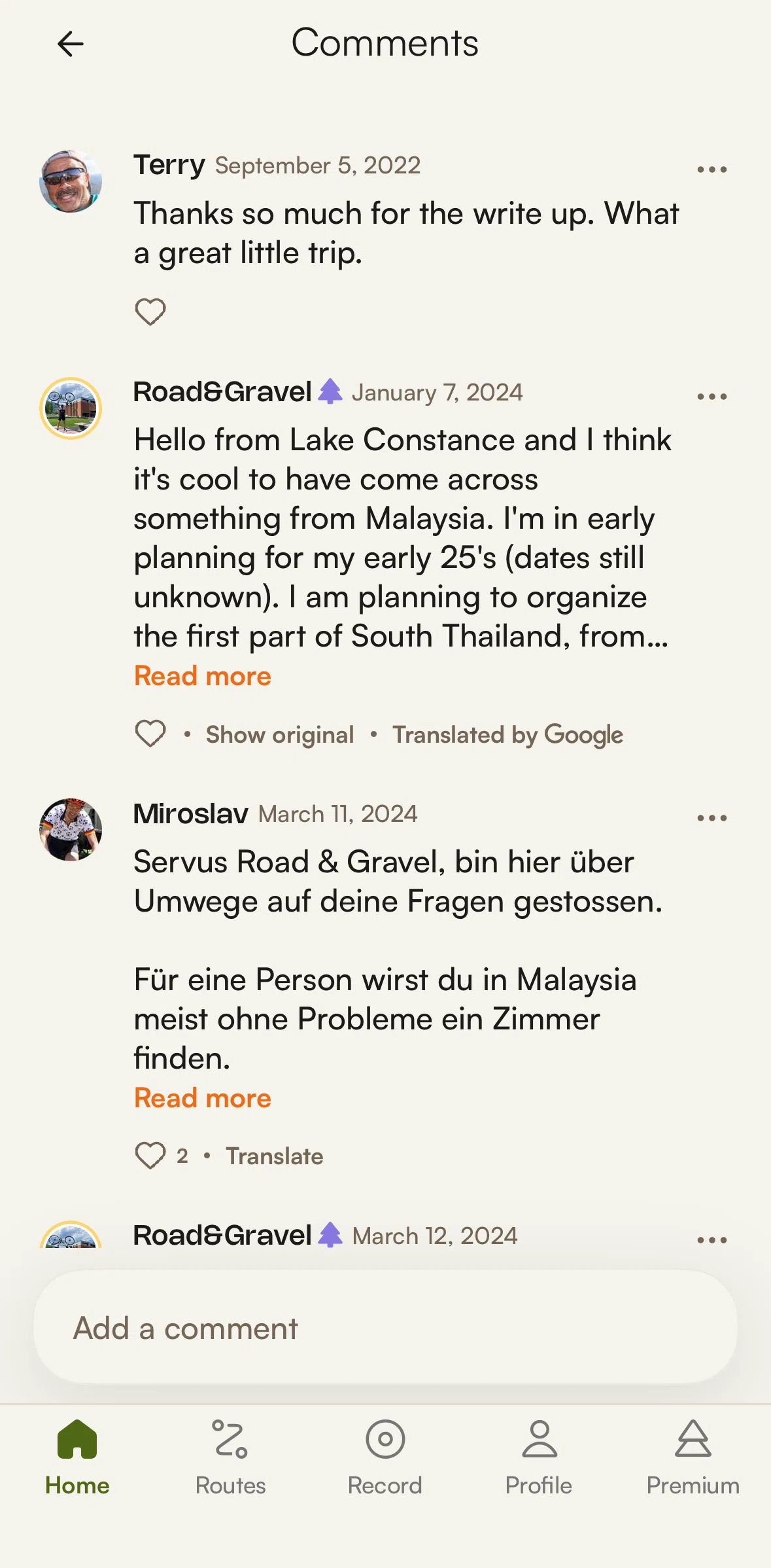 komoot Screen screen in the Reporting a comment flow