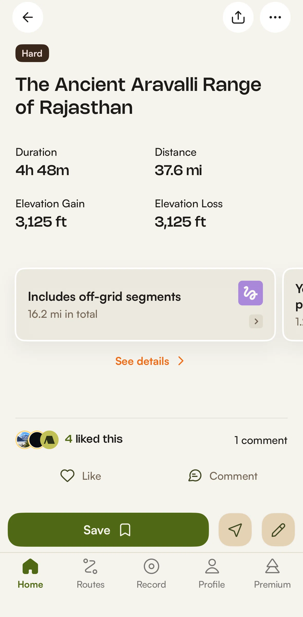 komoot Screen screen in the Route alerts flow
