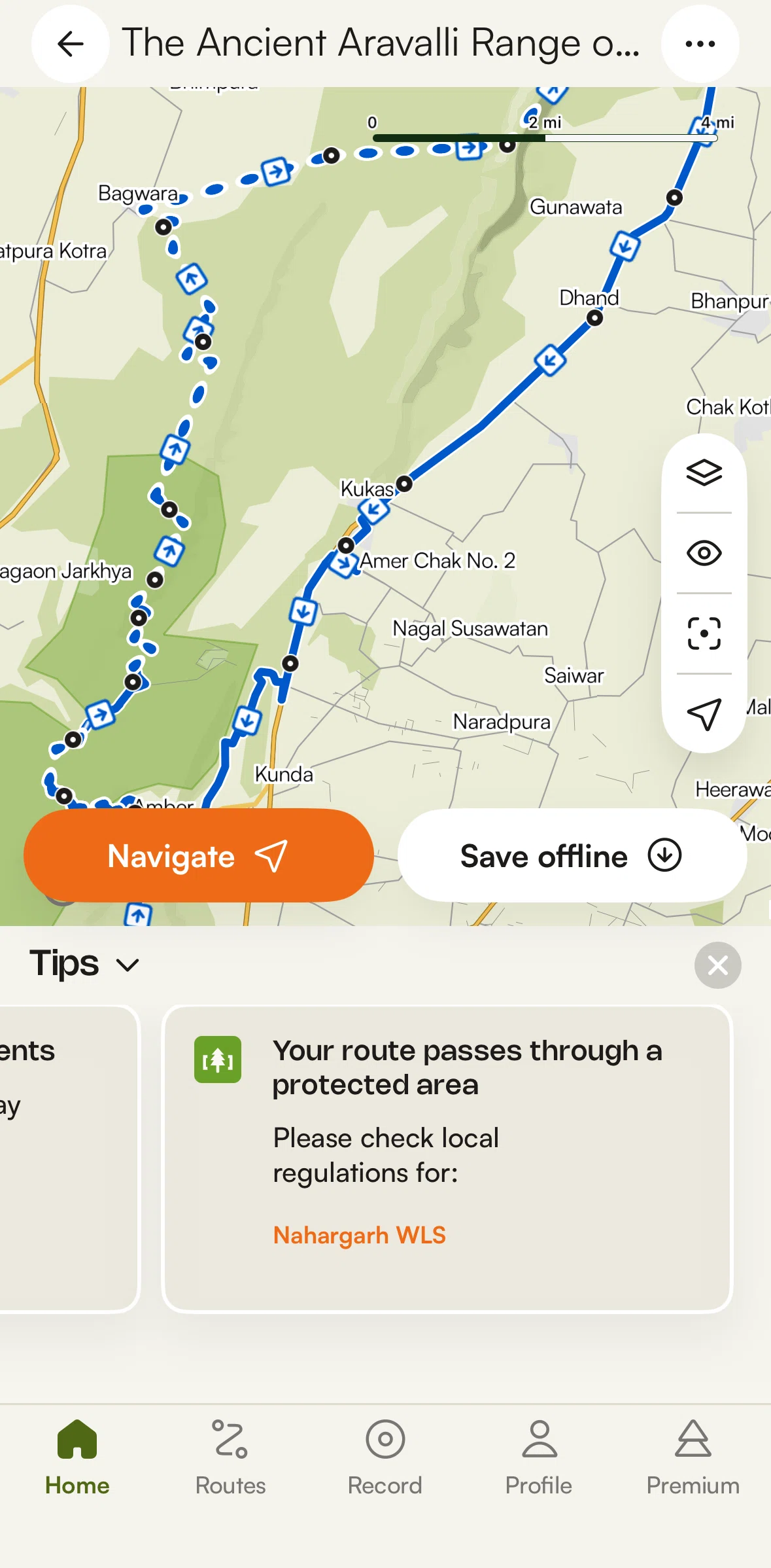 komoot Screen screen in the Saving a route (offline) flow