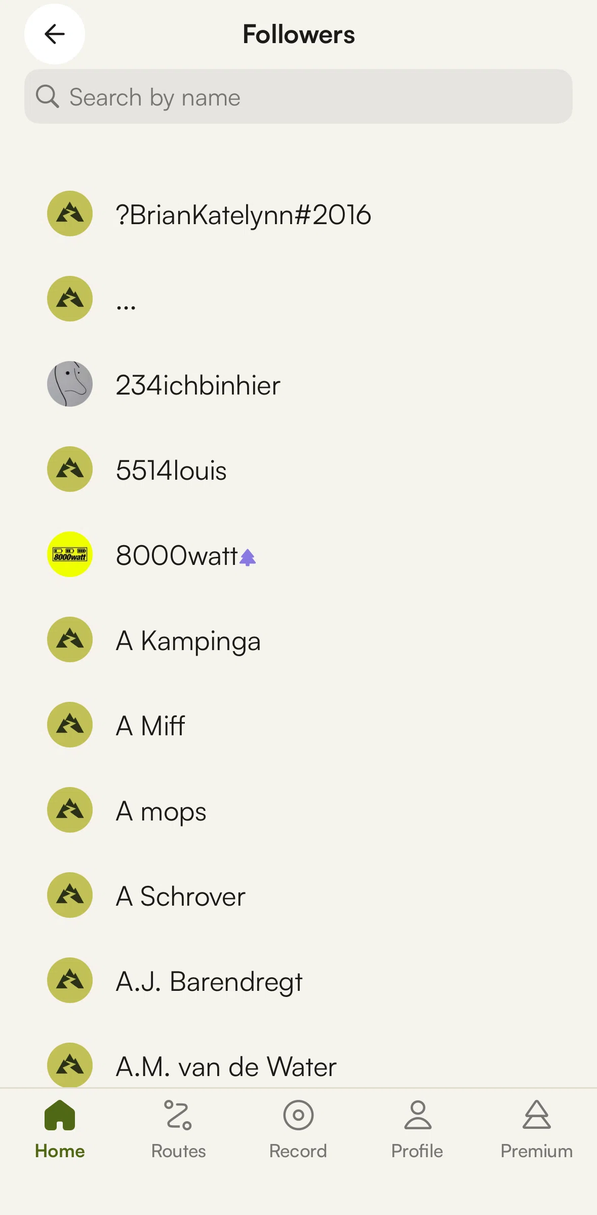 komoot Screen screen in the Searching followers flow