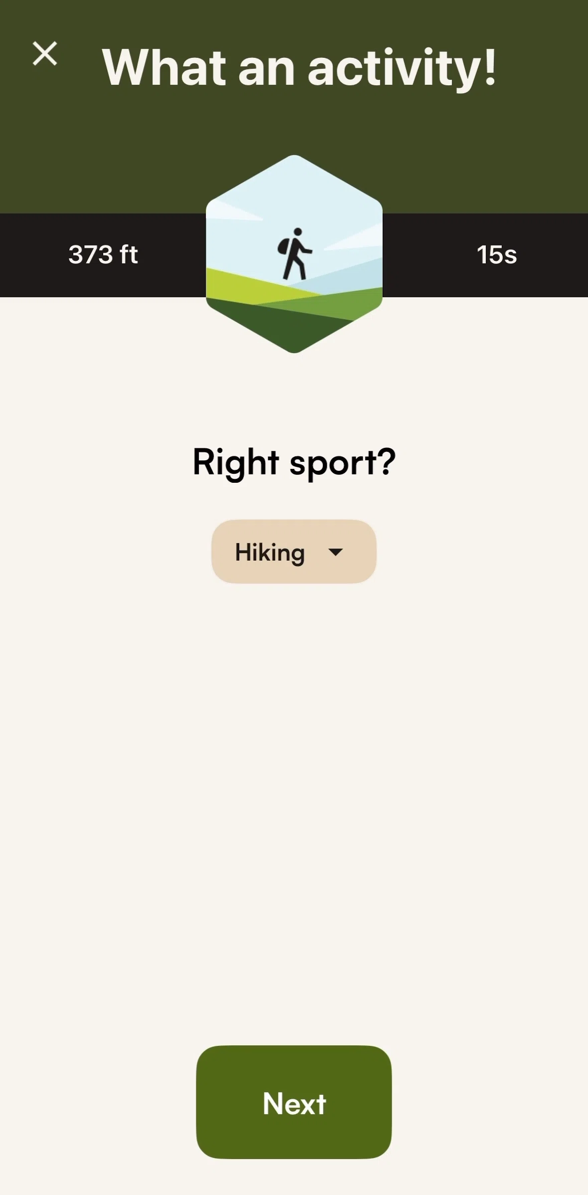 komoot Screen screen in the Selecting a sport flow
