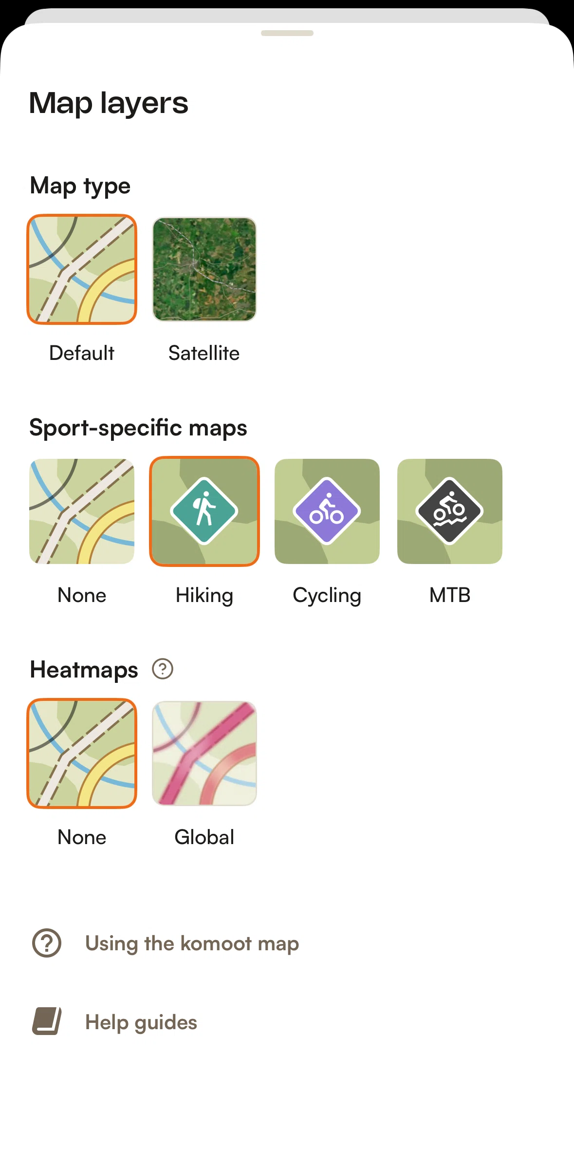 komoot Screen screen in the Switching to heatmap flow