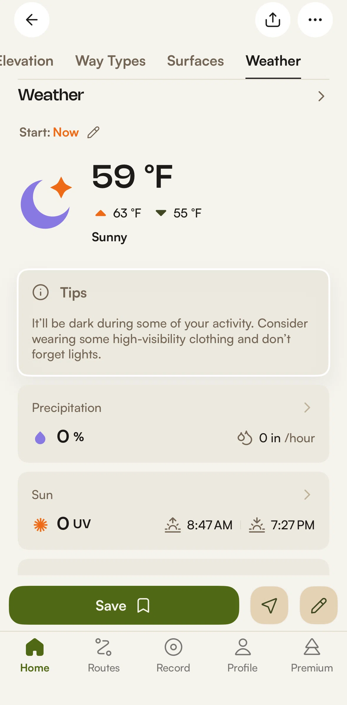 komoot Screen screen in the Weather flow