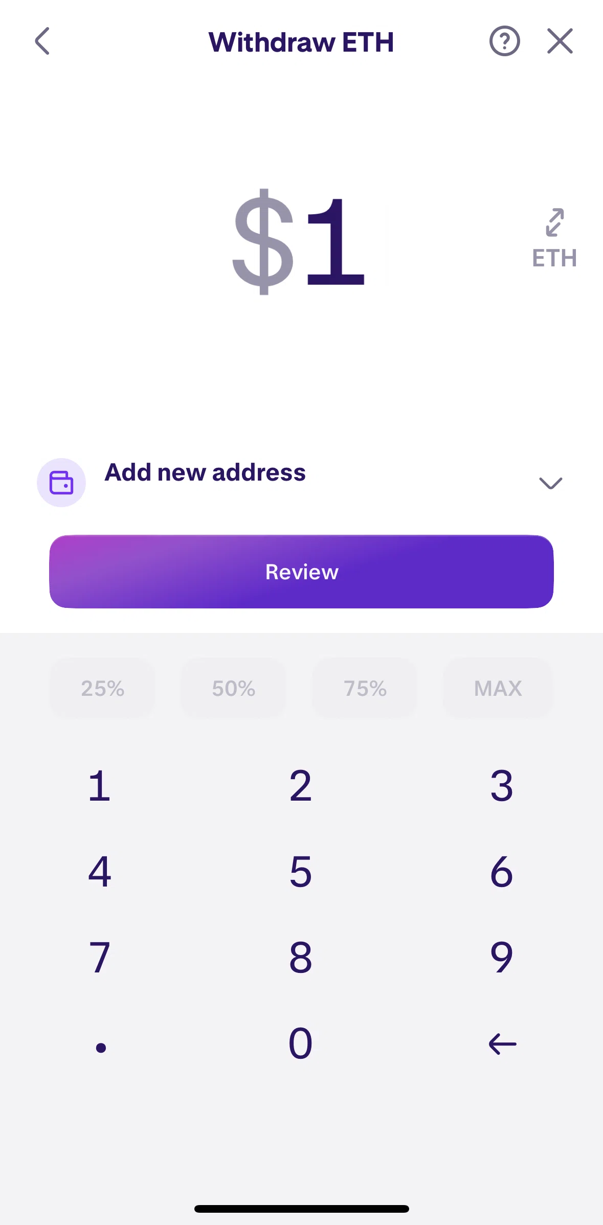 Kraken Screen screen in the Adding withdrawal address flow