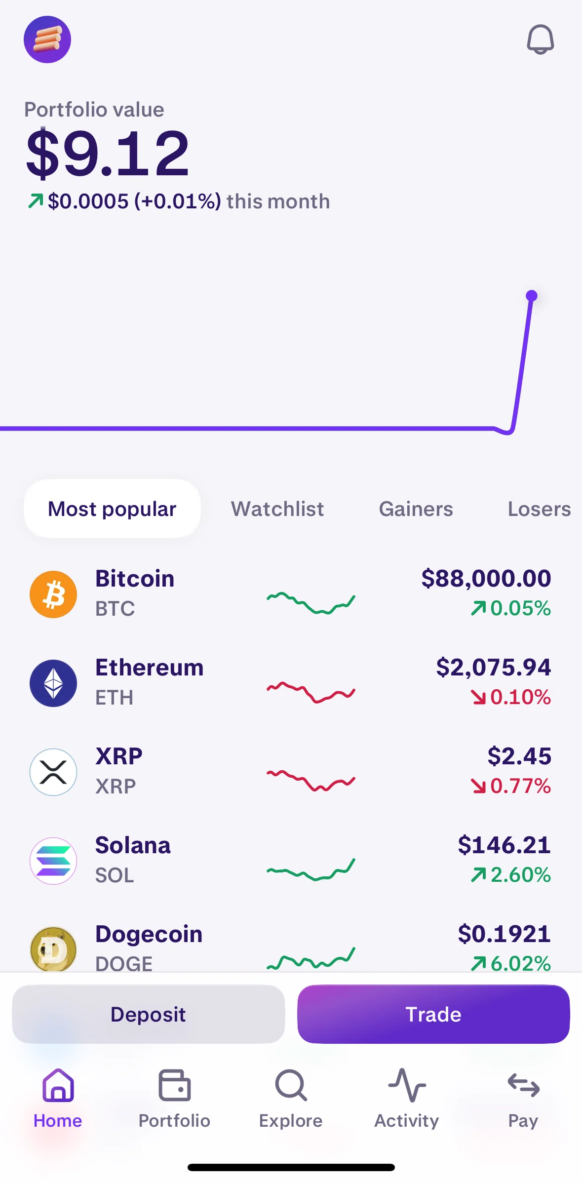 Kraken Screen screen in the Coin detail (owned) flow