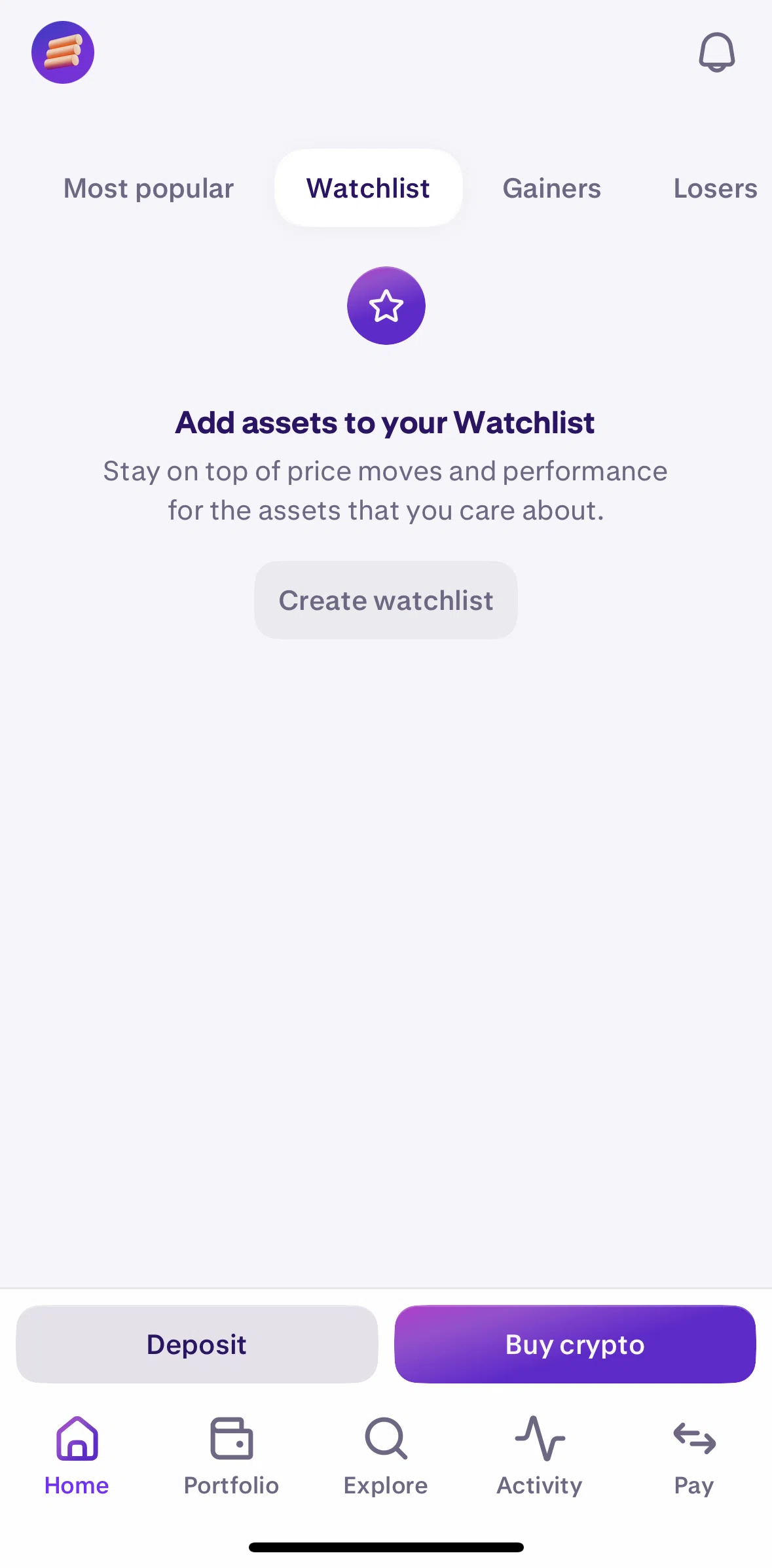 Kraken Screen screen in the Creating a watchlist flow