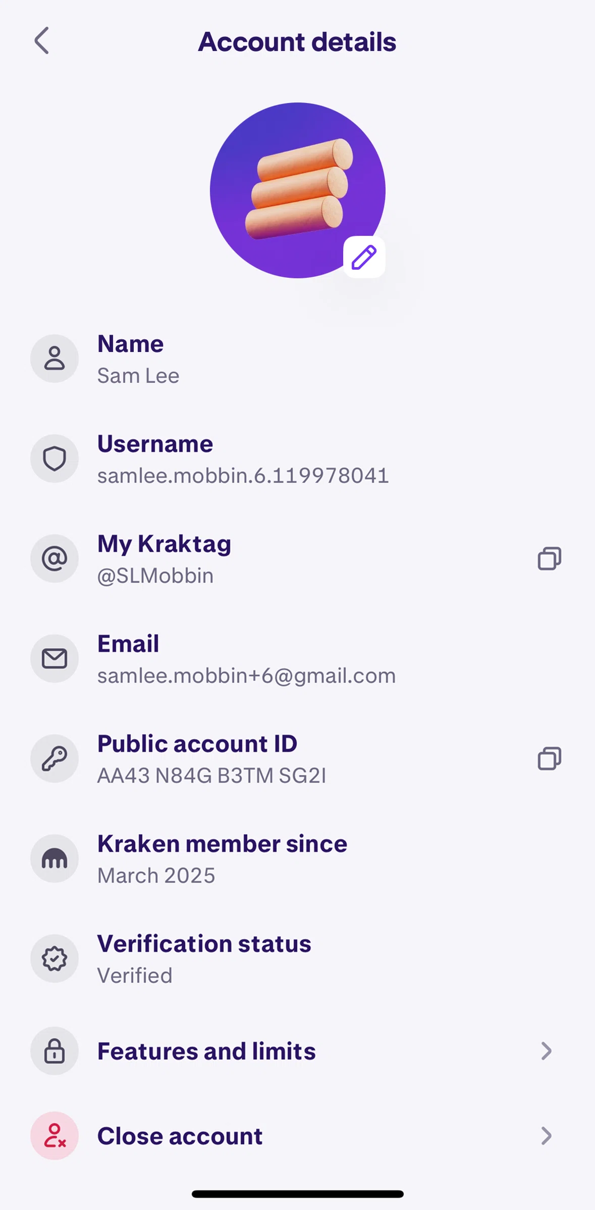 Kraken Screen screen in the Features and limits flow