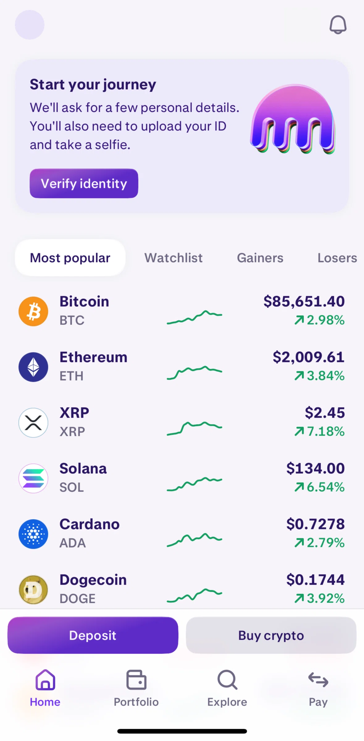 Kraken Screen screen in the Home flow