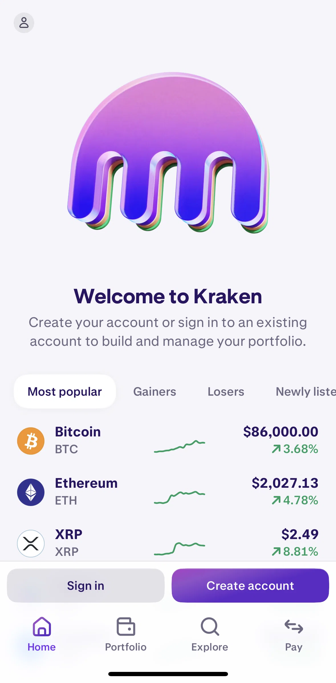 Kraken Screen screen in the Logging in flow