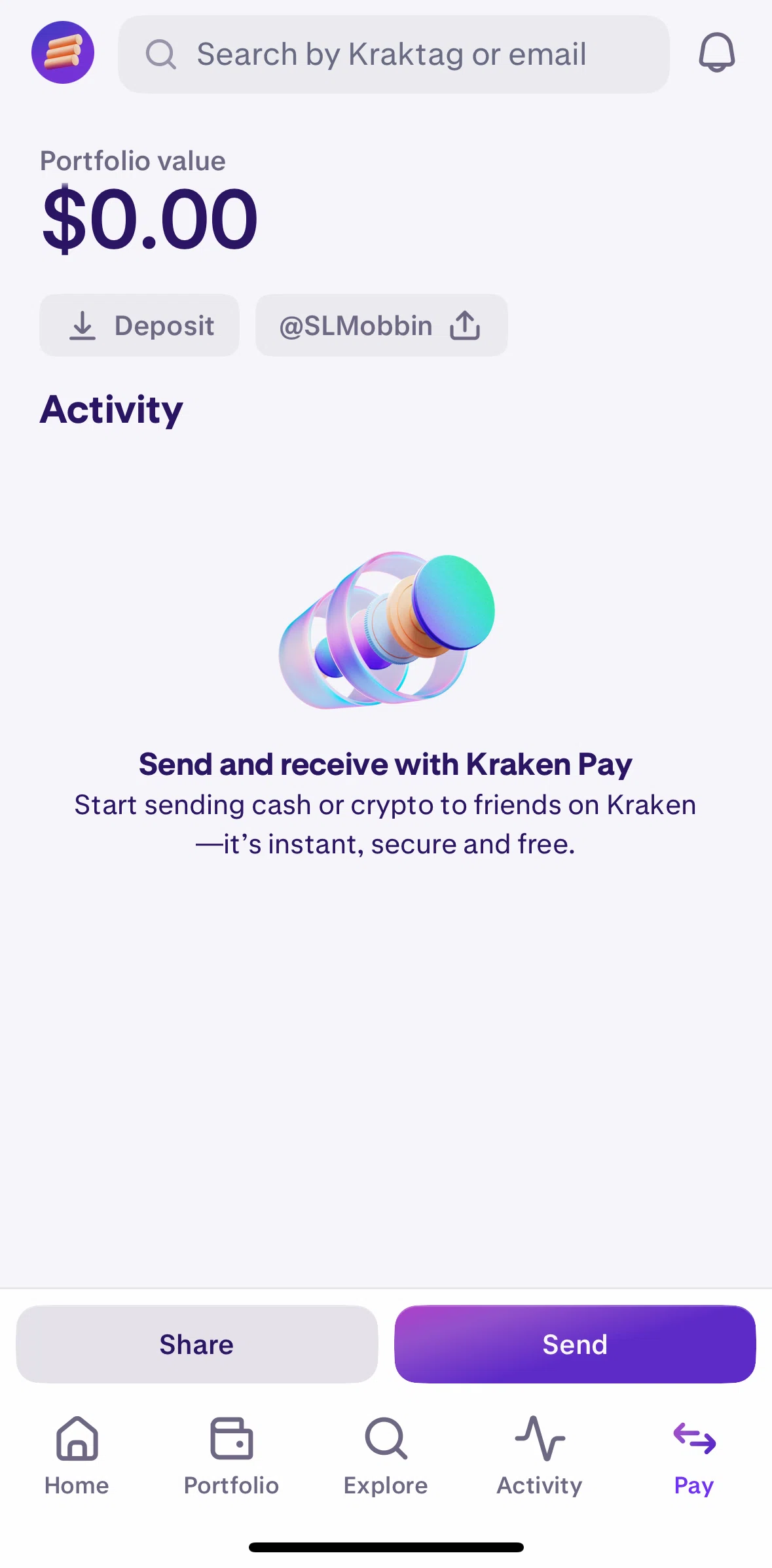 Kraken Screen screen in the Sending a coin (Paylink) flow