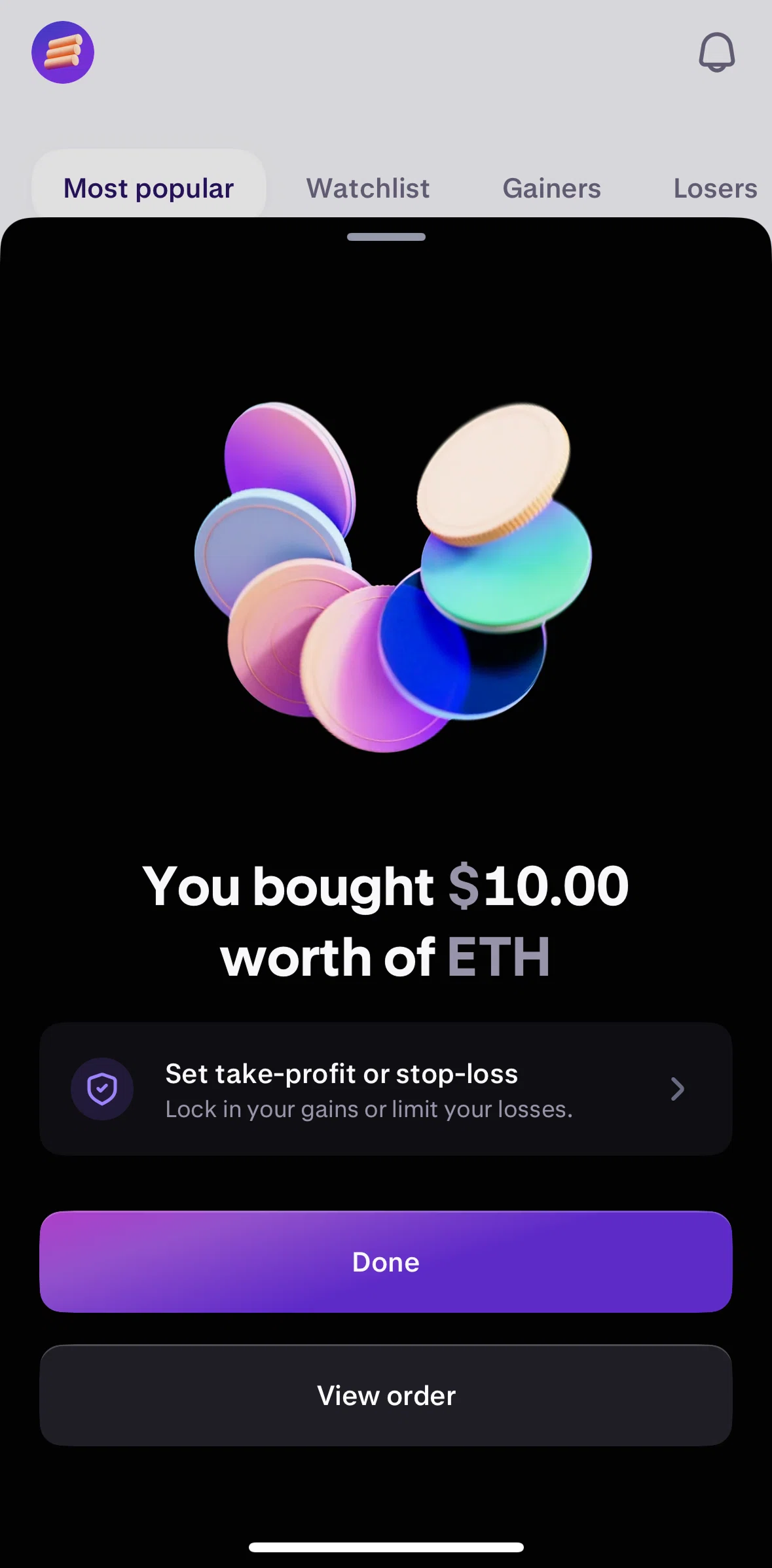Kraken Screen screen in the Setting custom sell order flow