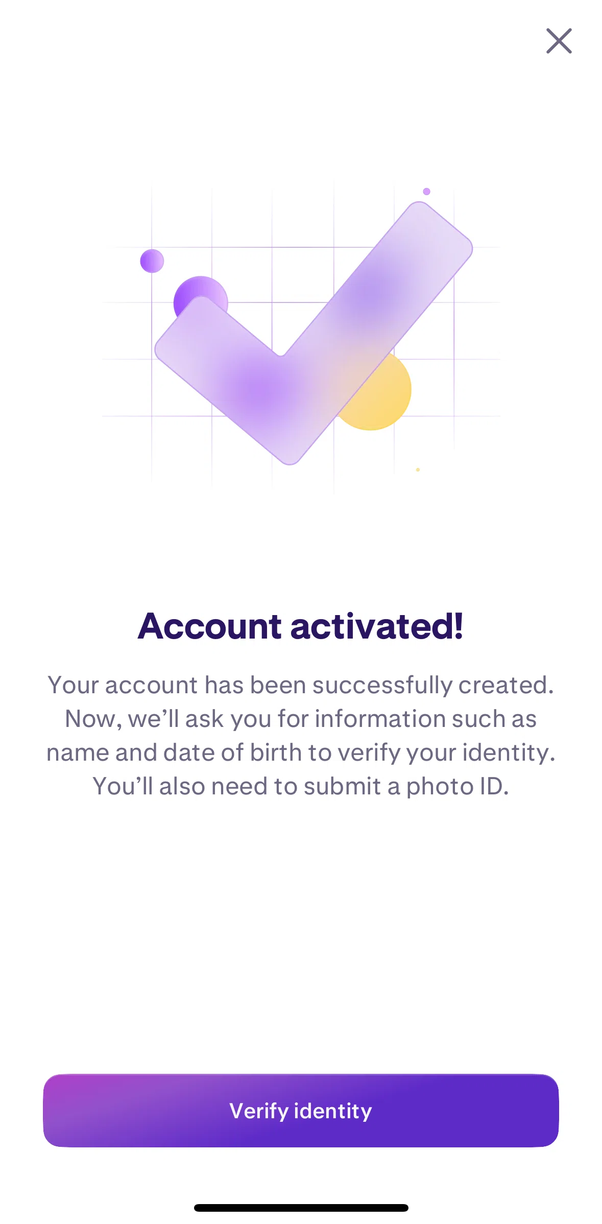 Kraken Screen screen in the Verifying identity flow