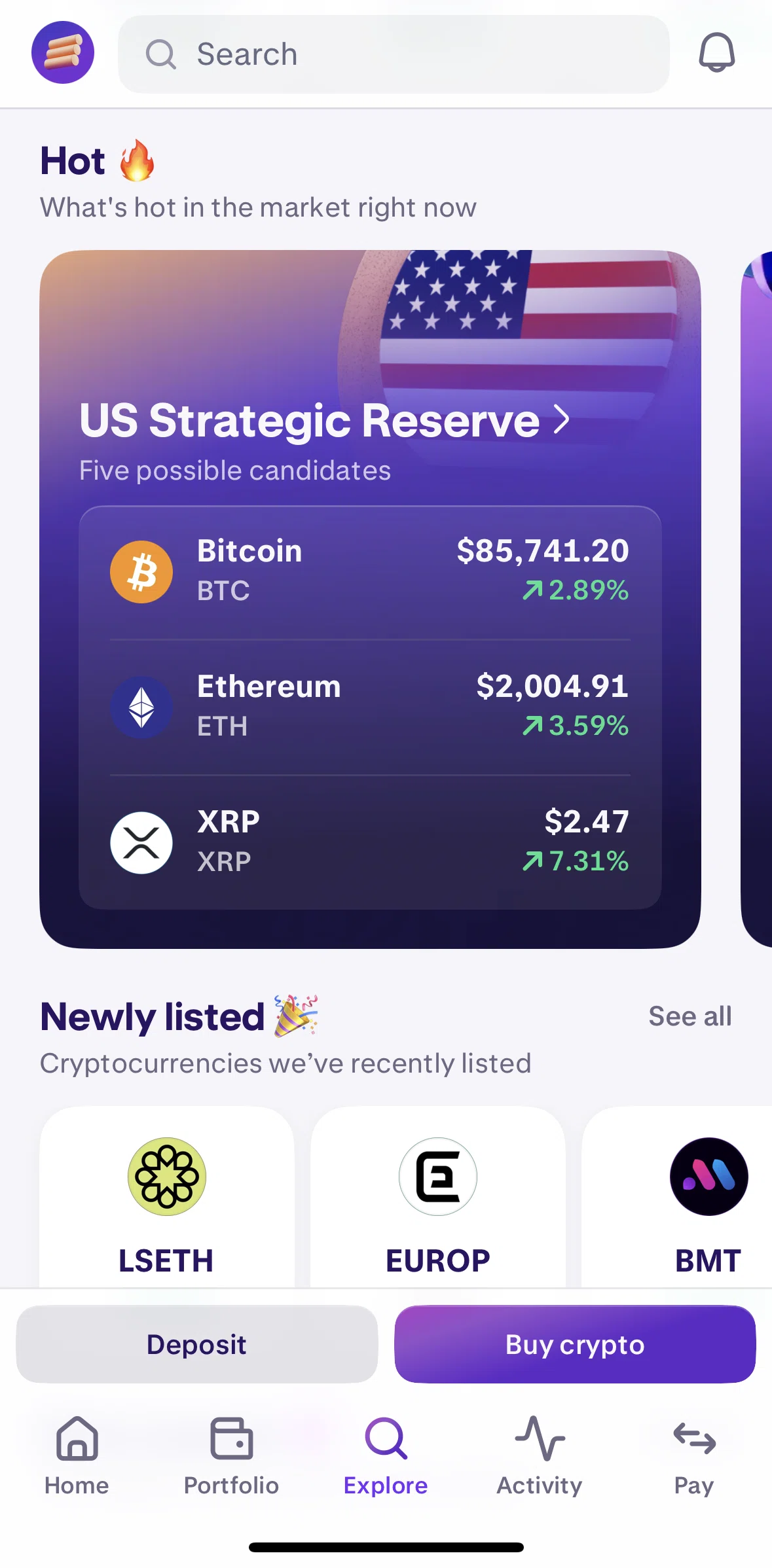 Kraken Screen screen in the View hot coins flow