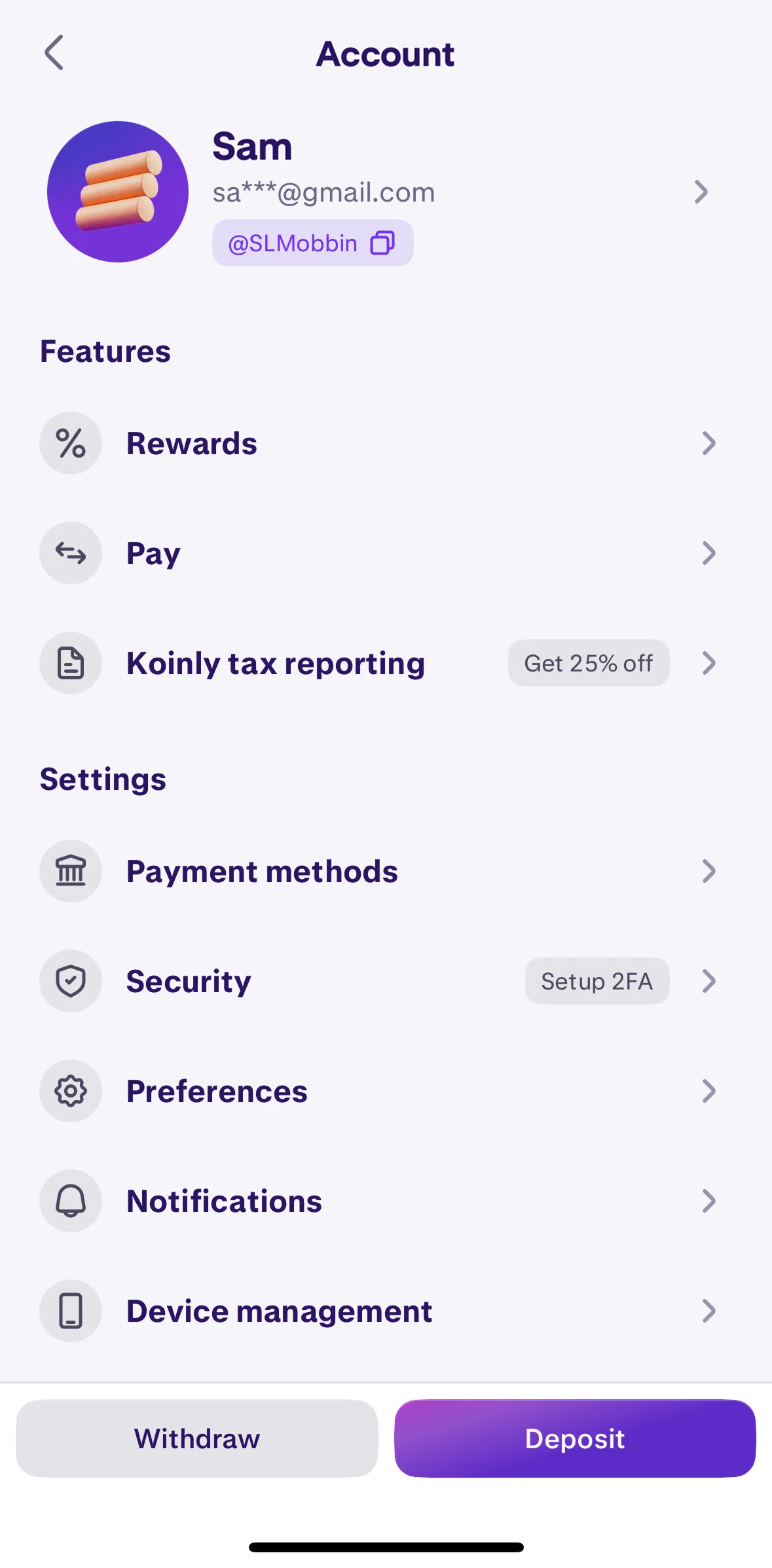 Kraken Screen screen in the Withdrawing a coin flow