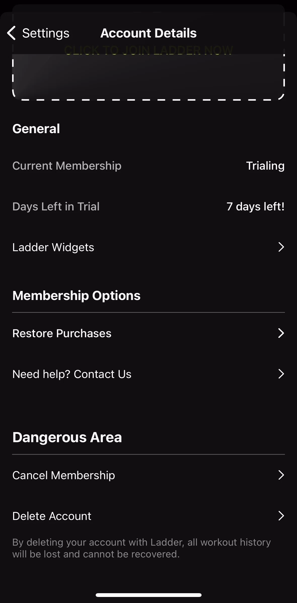 Ladder Screen screen in the Cancel membership flow