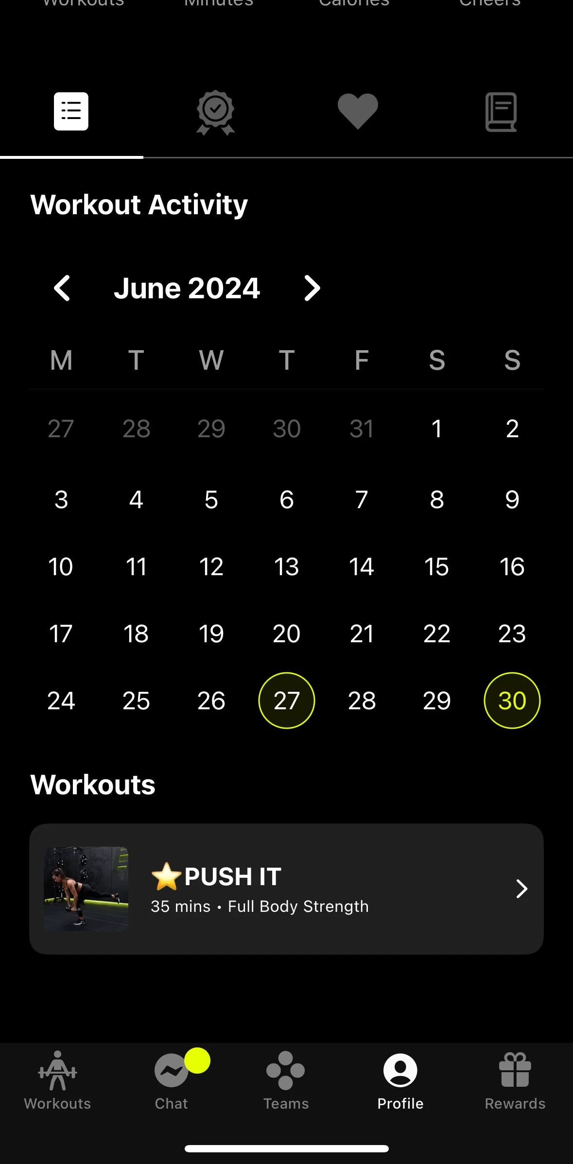 Ladder Screen screen in the Finished workout detail flow
