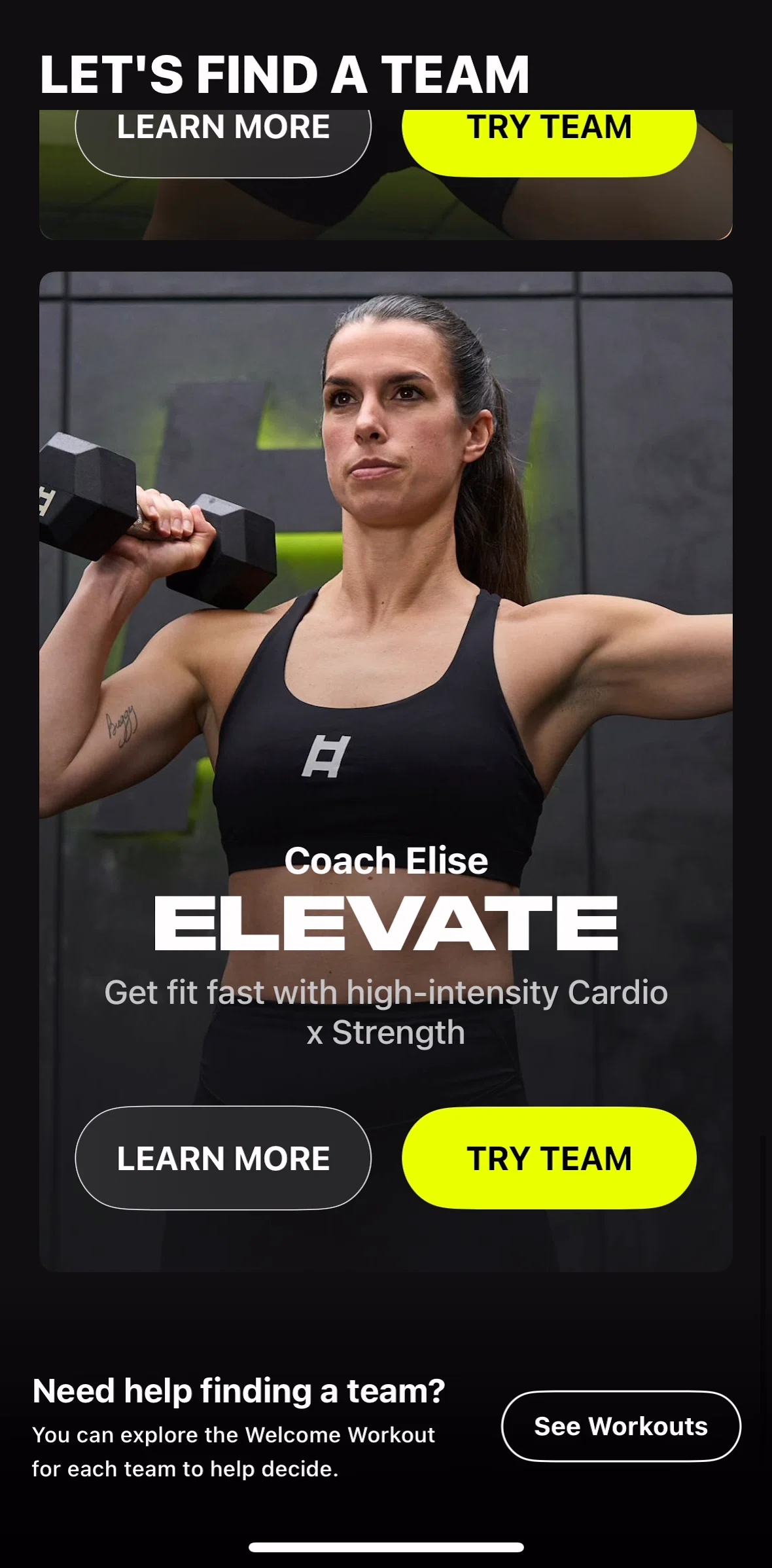 Ladder Screen screen in the Joining a team flow
