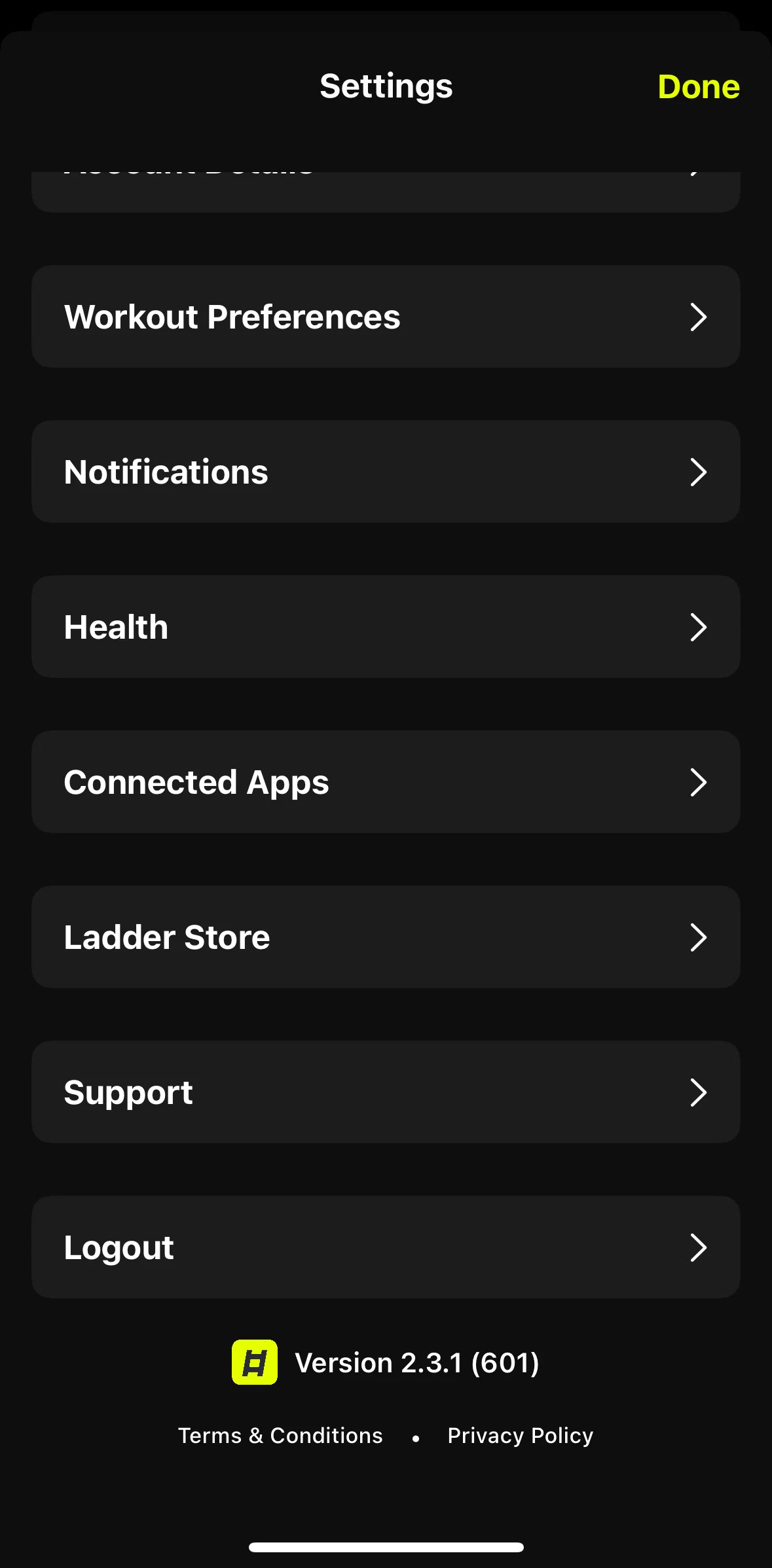 Ladder Screen screen in the Logging out flow