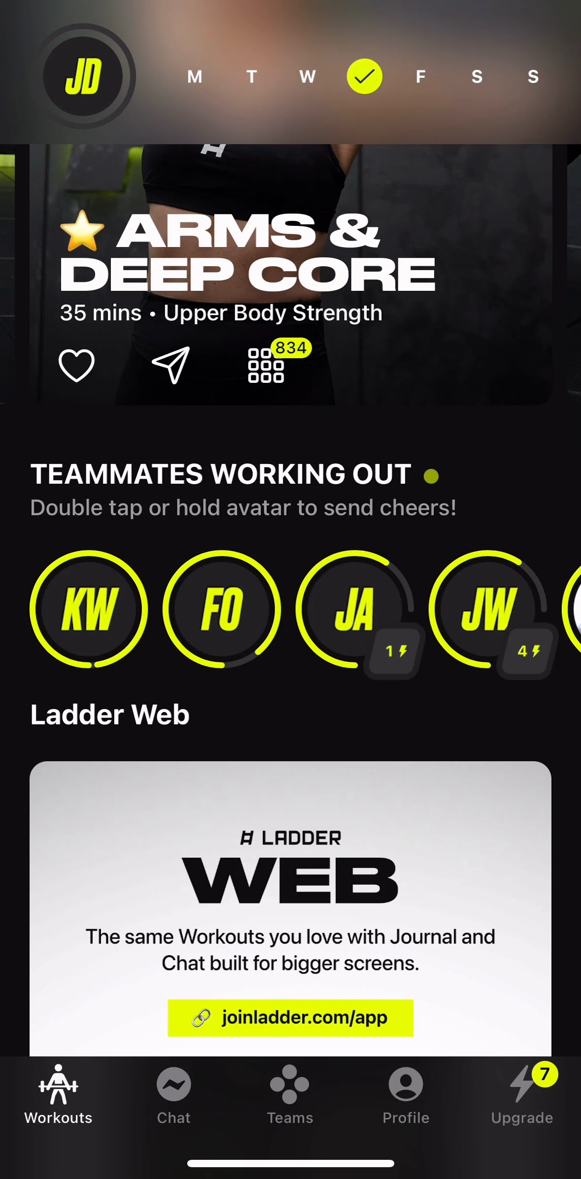 Ladder Screen screen in the Sending a cheer flow