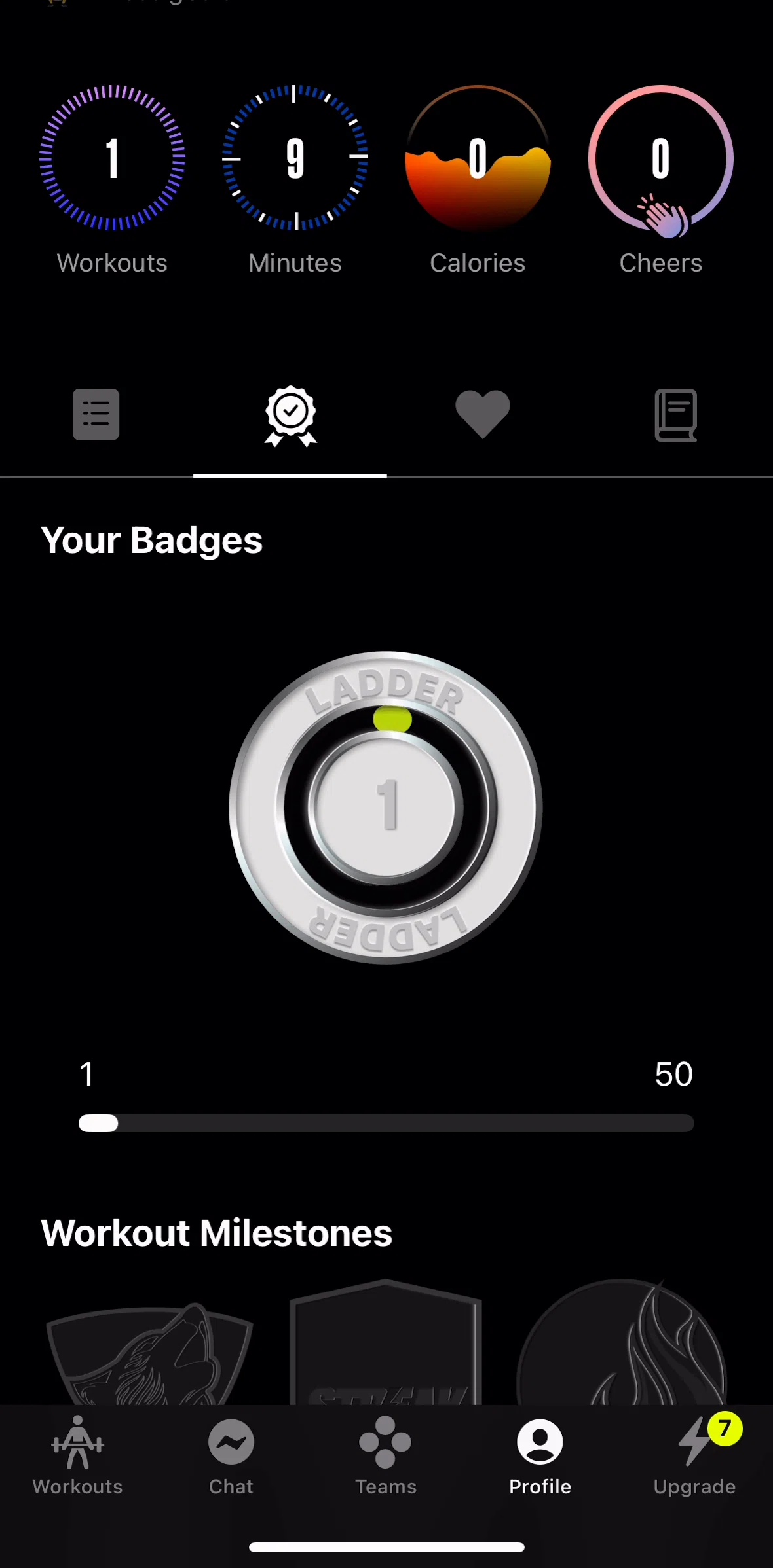 Ladder Screen screen in the Workout activity flow
