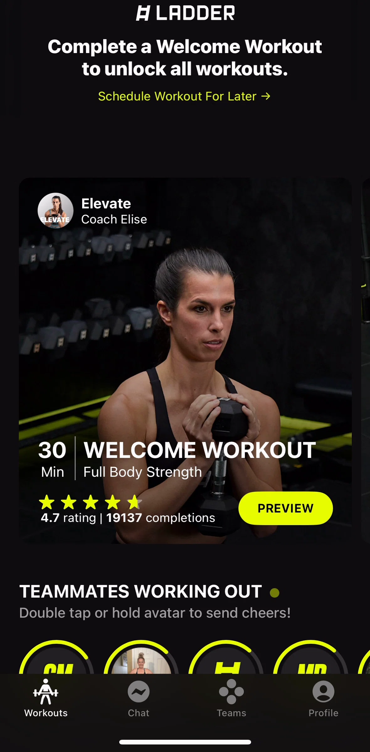Ladder Screen screen in the Workouts flow