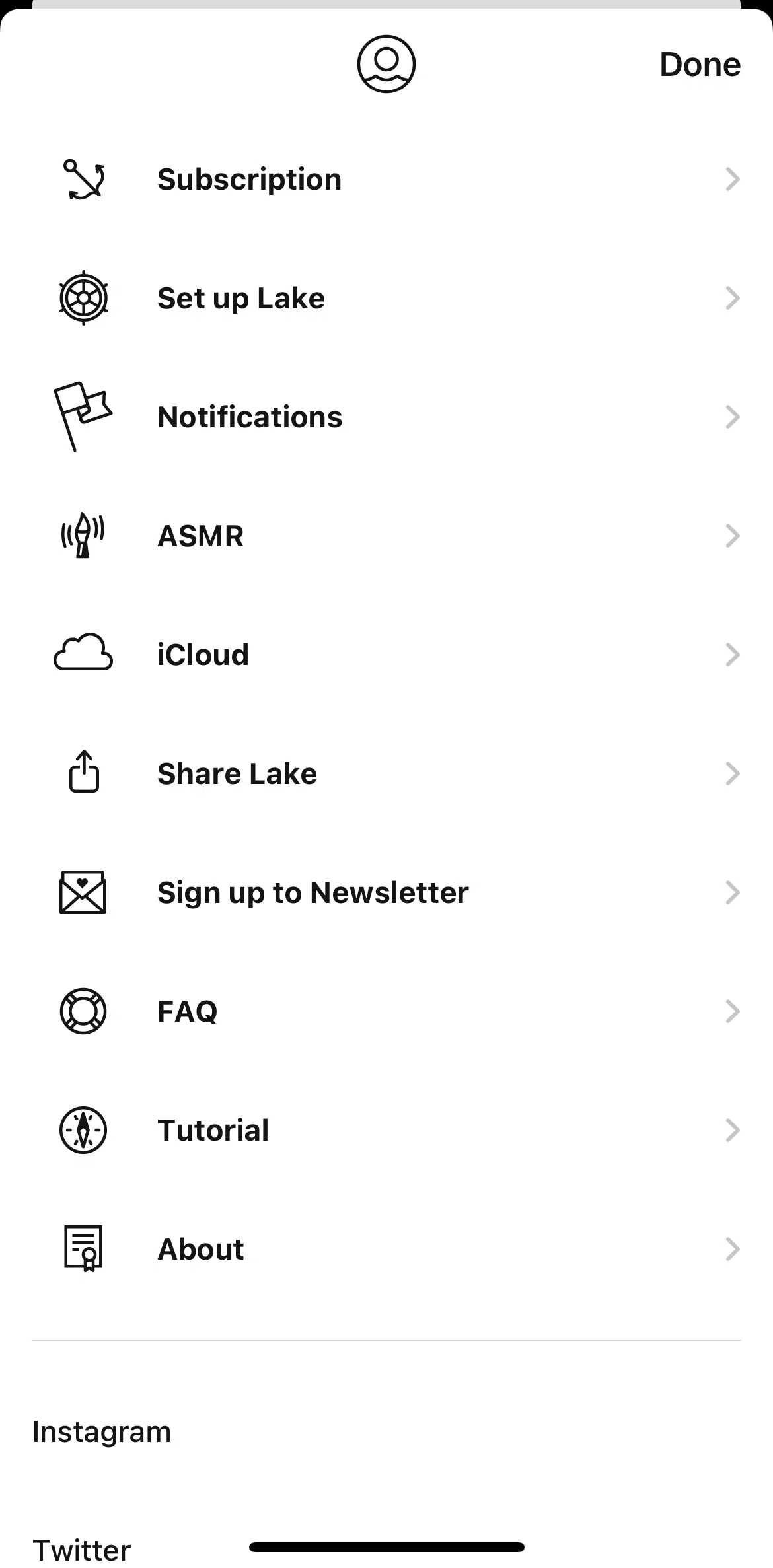 Lake Screen screen in the Account & settings flow