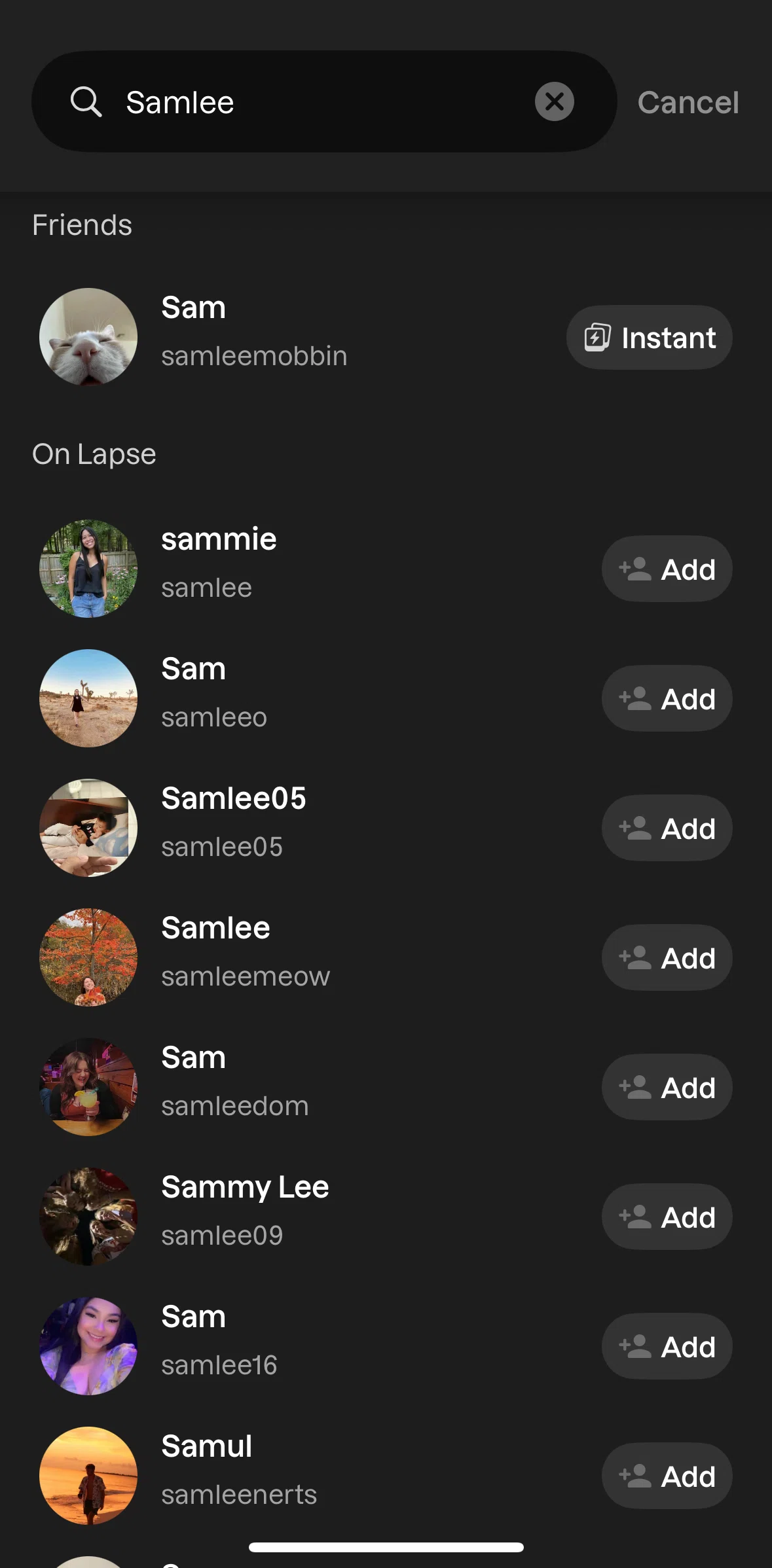 Lapse Screen screen in the Adding a friend flow