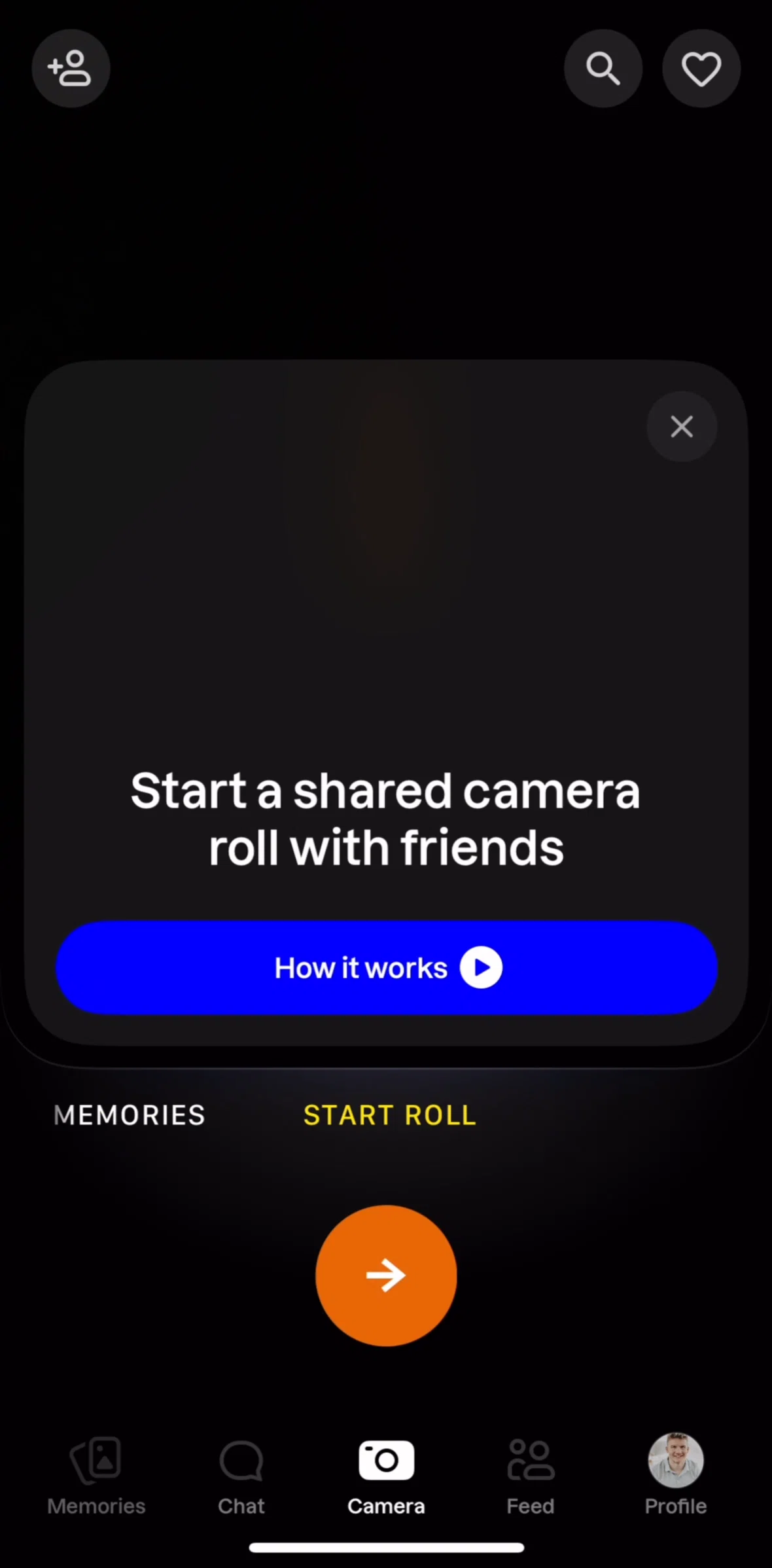 Lapse Screen screen in the Camera roll tutorial flow