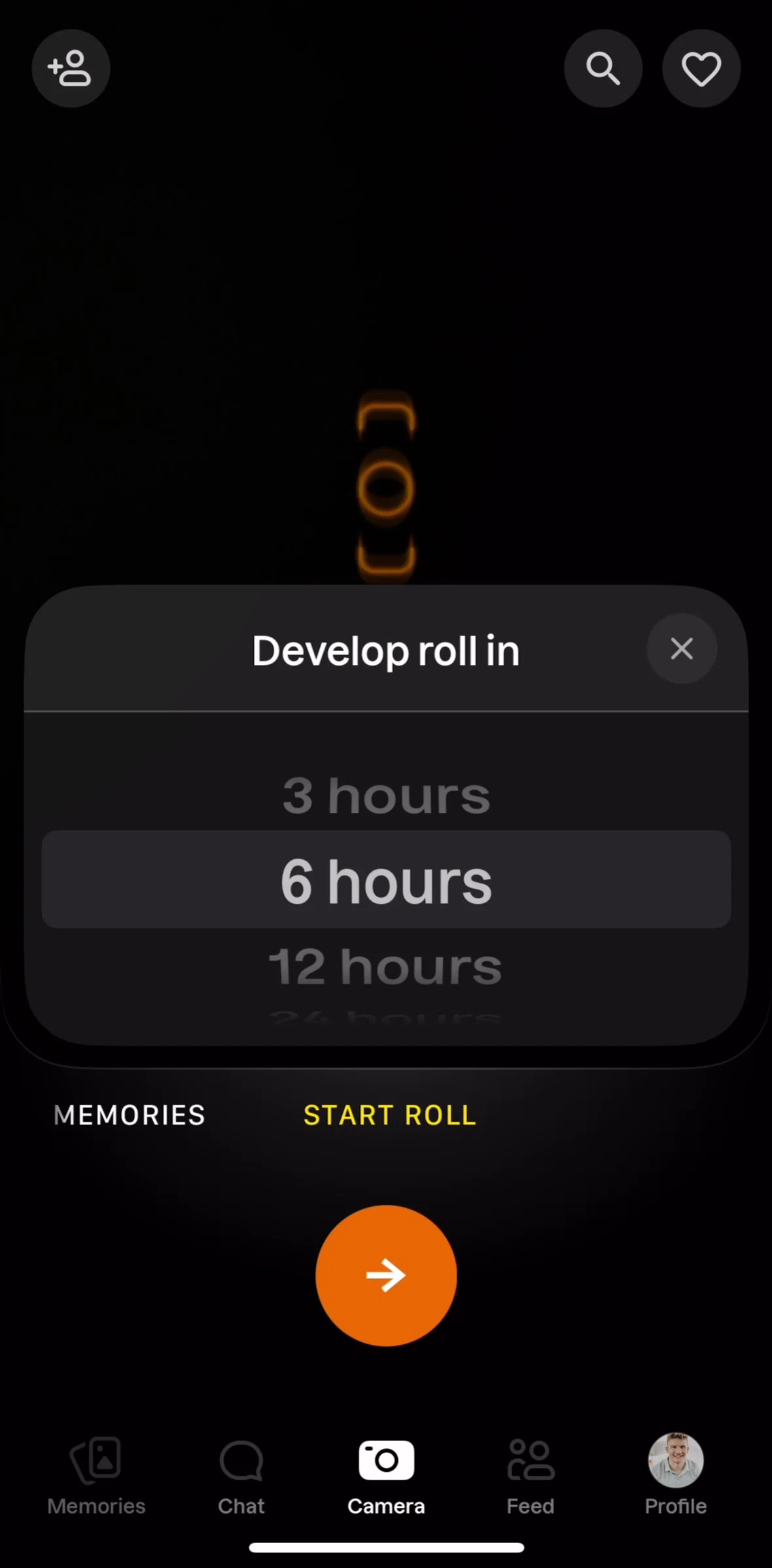 Lapse Screen screen in the Creating a camera roll flow