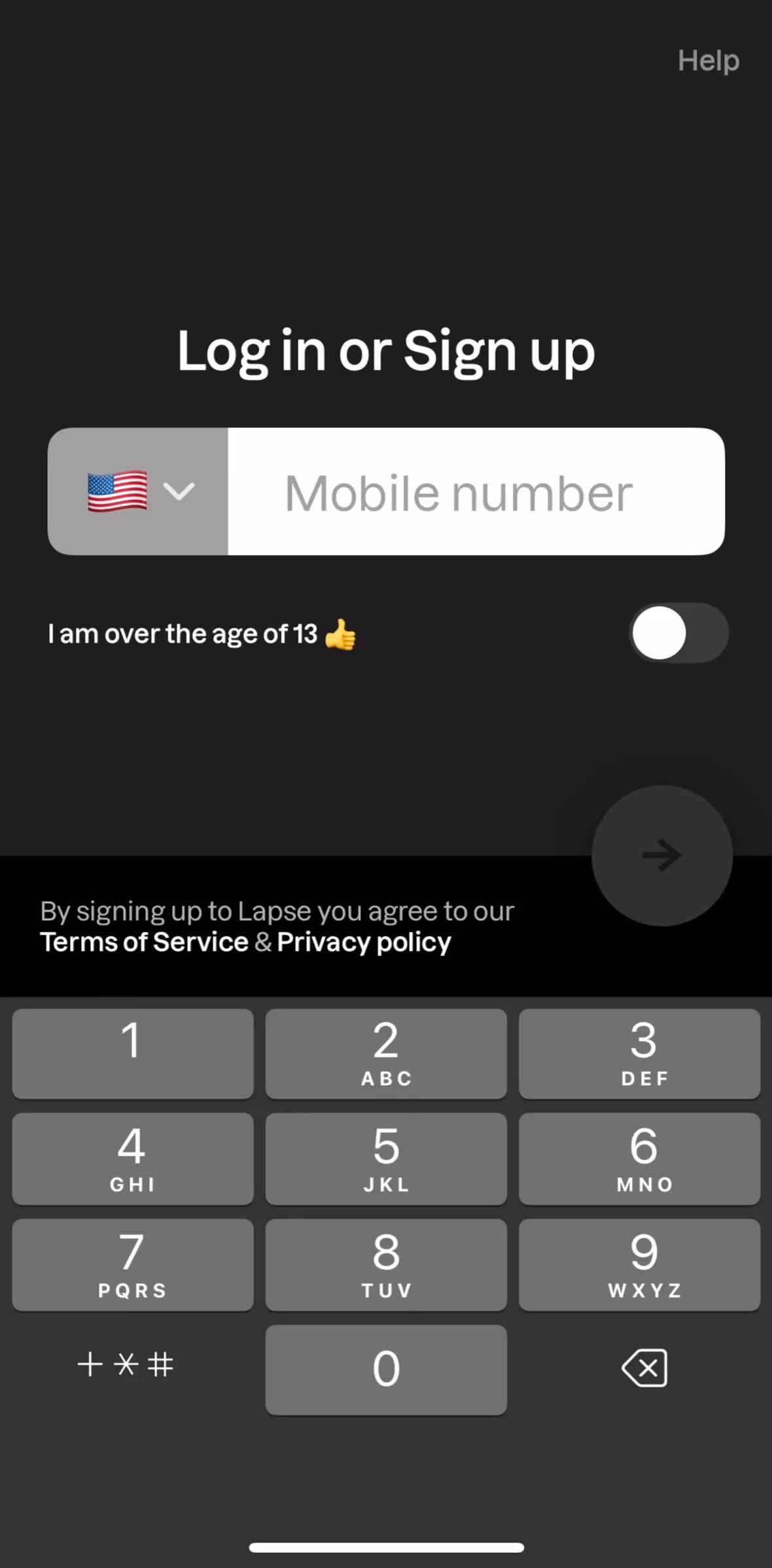 Lapse Screen screen in the Creating an account flow