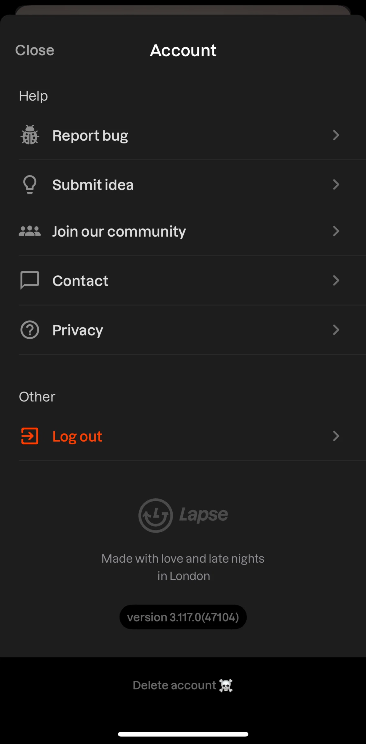 Lapse Screen screen in the Logging out flow