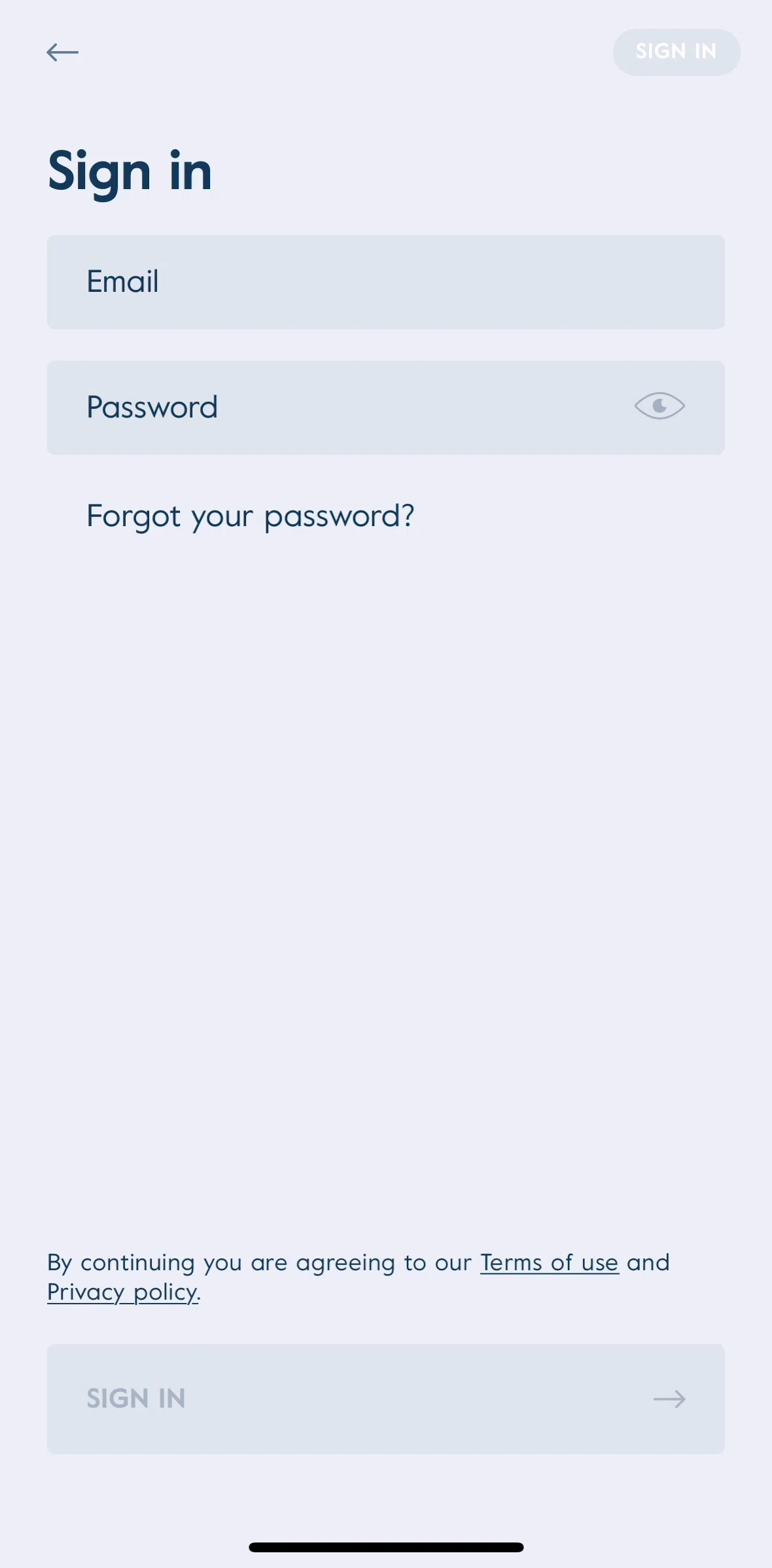 LARQ Screen screen in the Resetting password flow