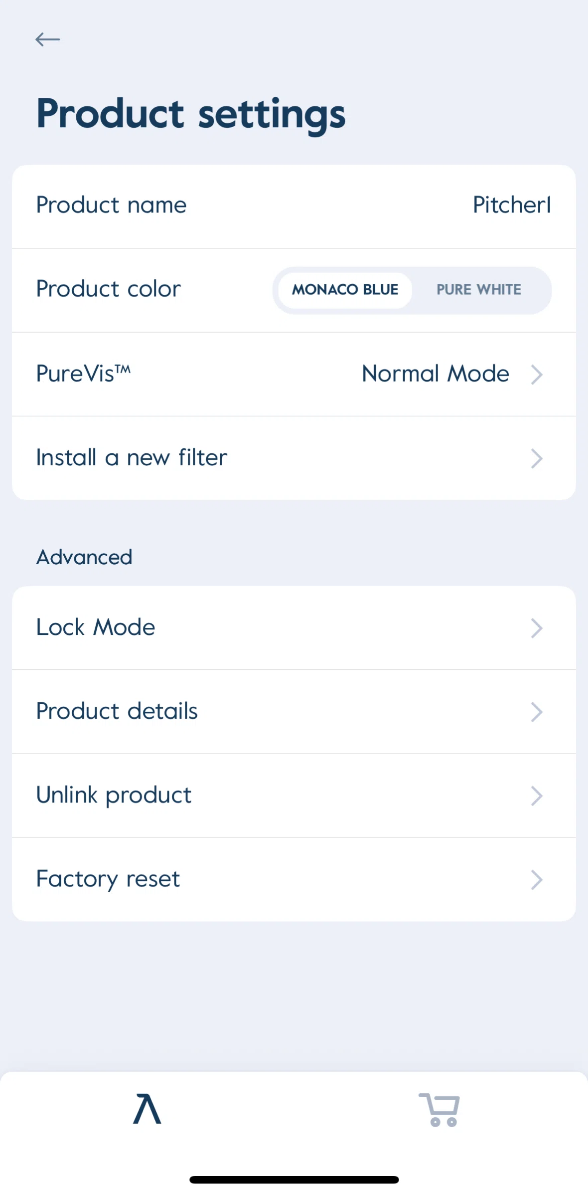 LARQ Screen screen in the Resetting product flow