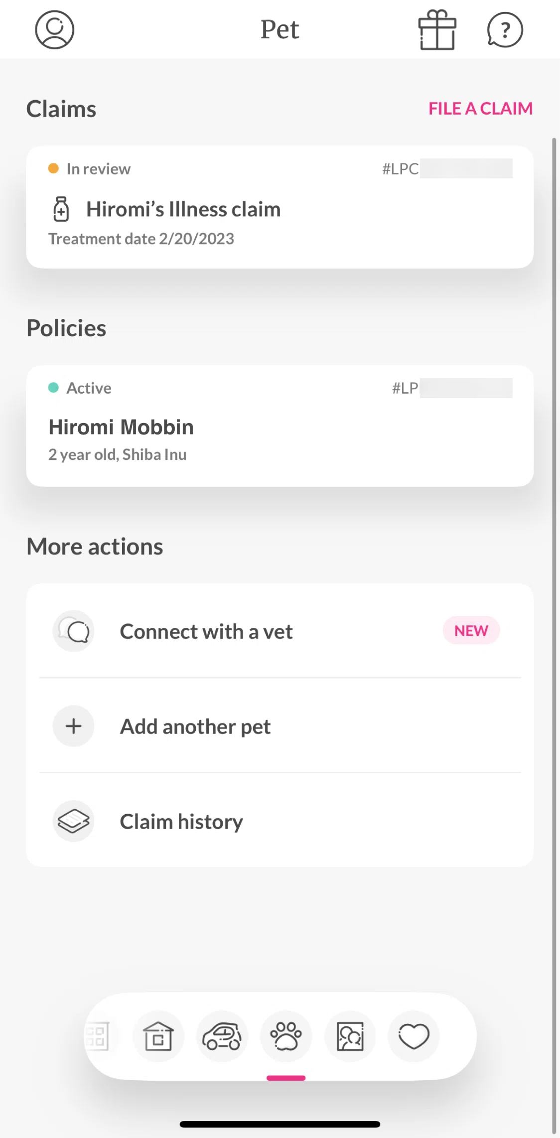 Lemonade Insurance Screen screen in the Claim history flow