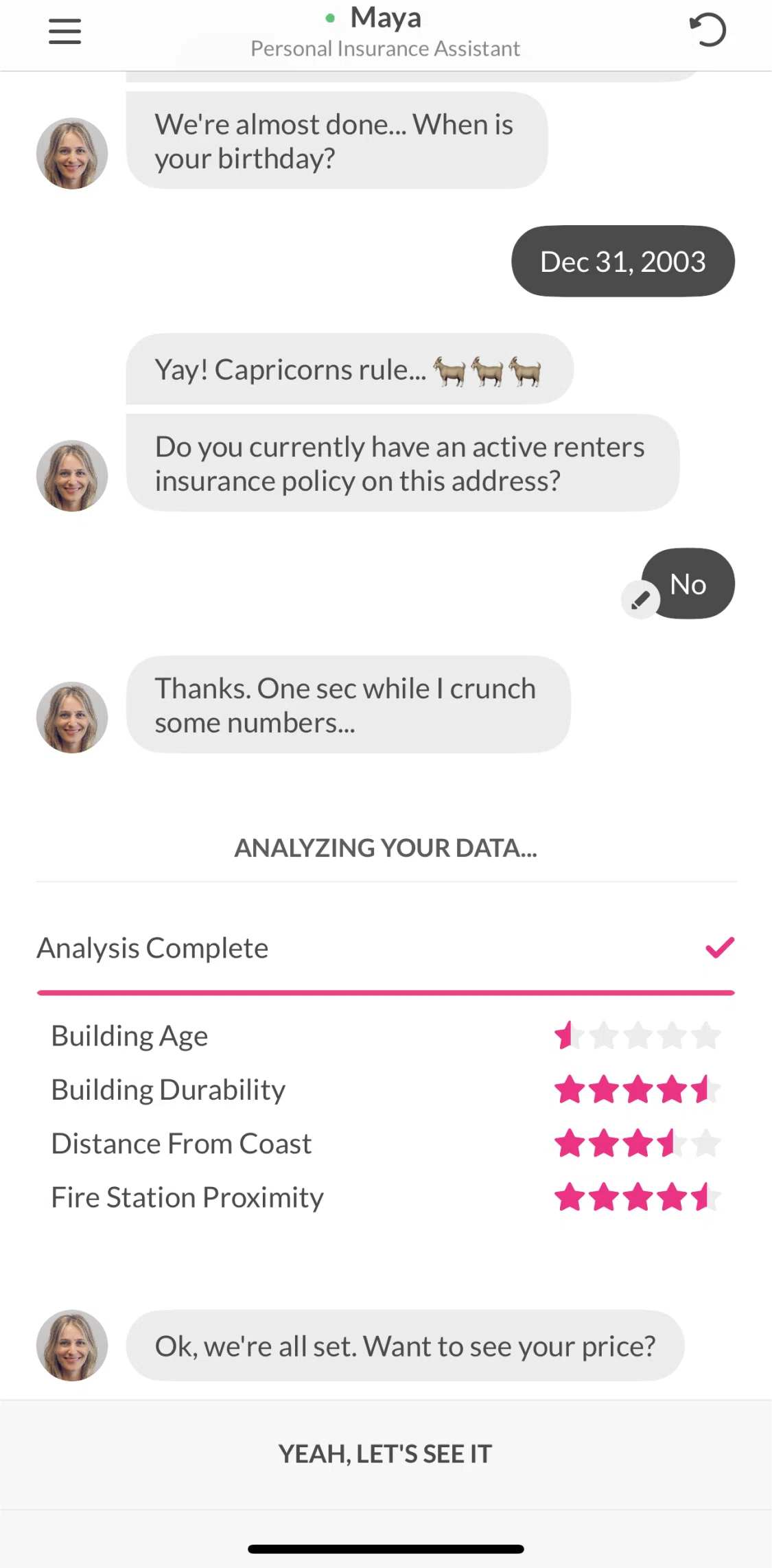 Lemonade Insurance Screen screen in the Getting a quote (homeowners insurance) flow