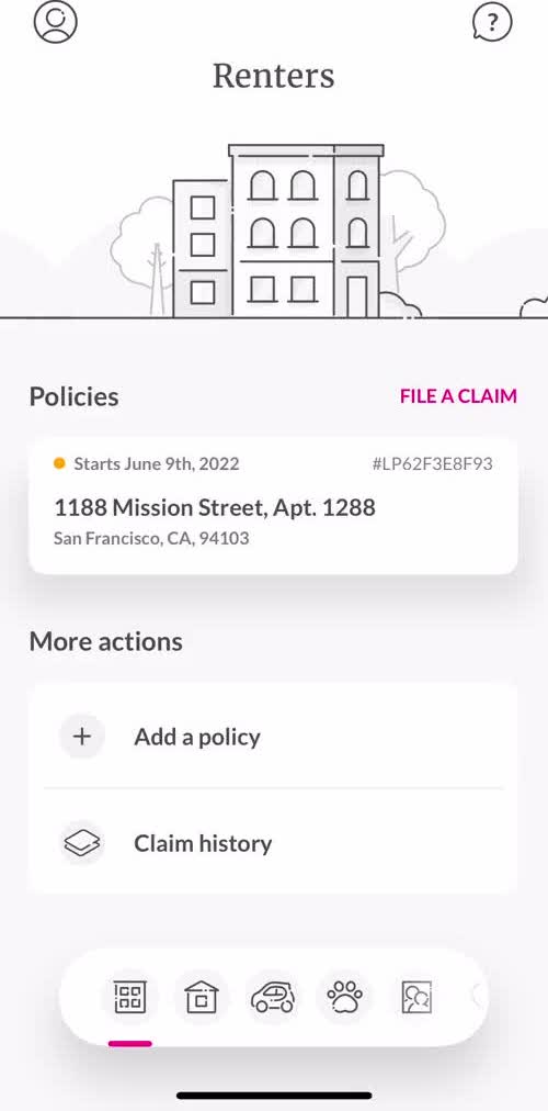 Lemonade Home screen in the Cancelling Your Policy flow