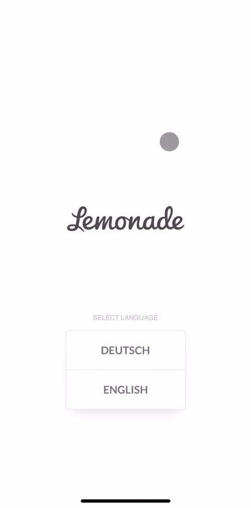 Lemonade Select language screen in the Onboarding flow