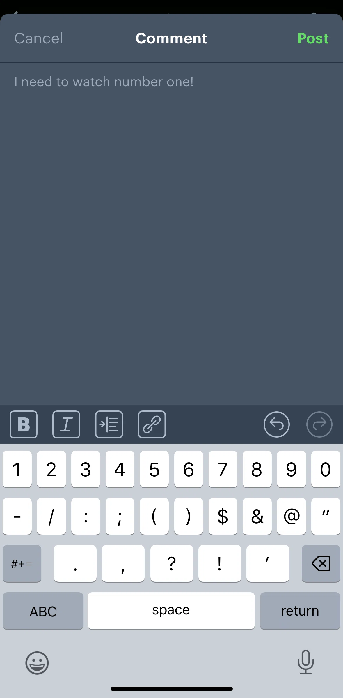Letterboxd Screen screen in the Adding a link to a comment flow