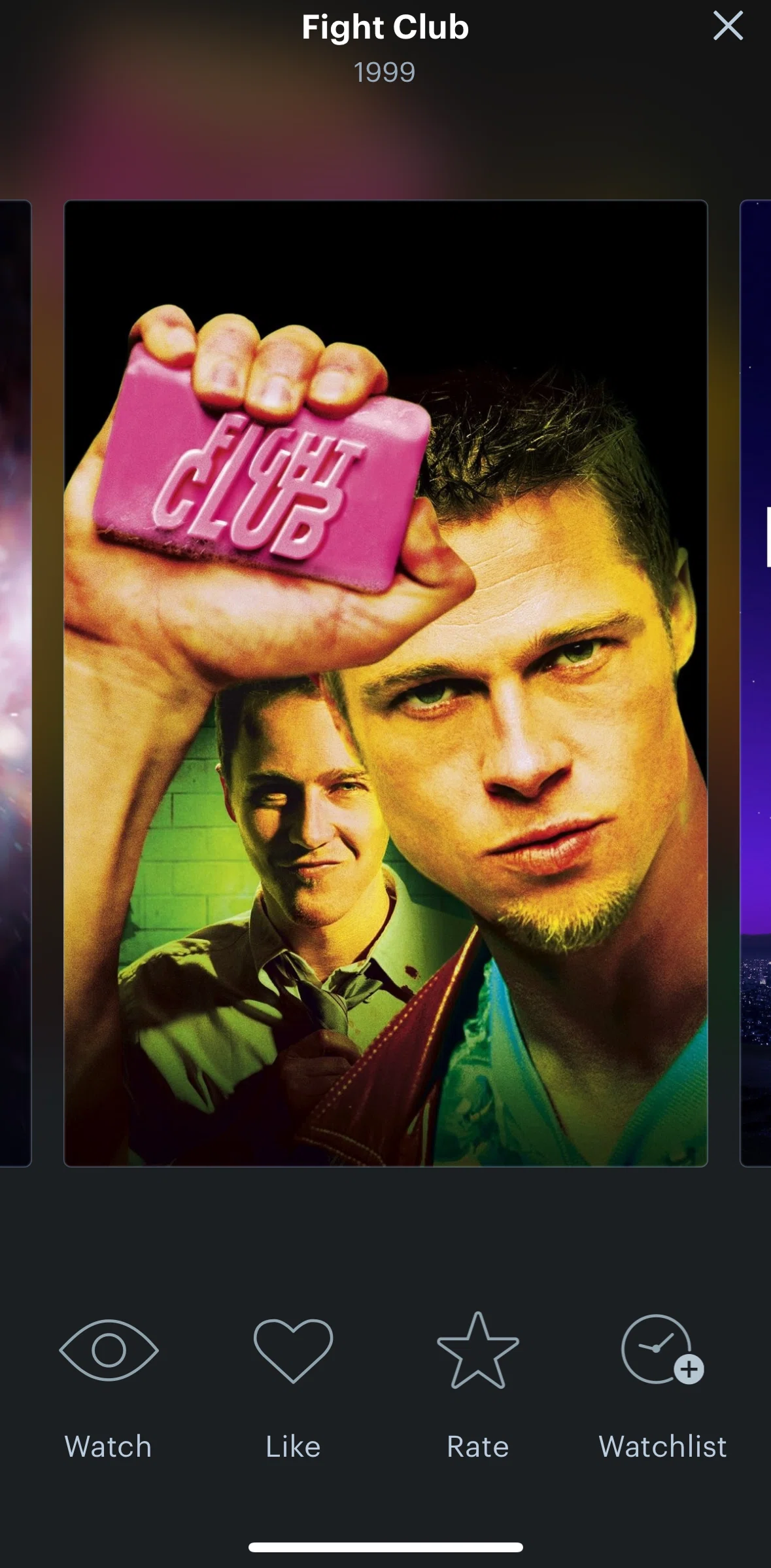 Letterboxd Screen screen in the Adding to watchlist (carousel mode) flow