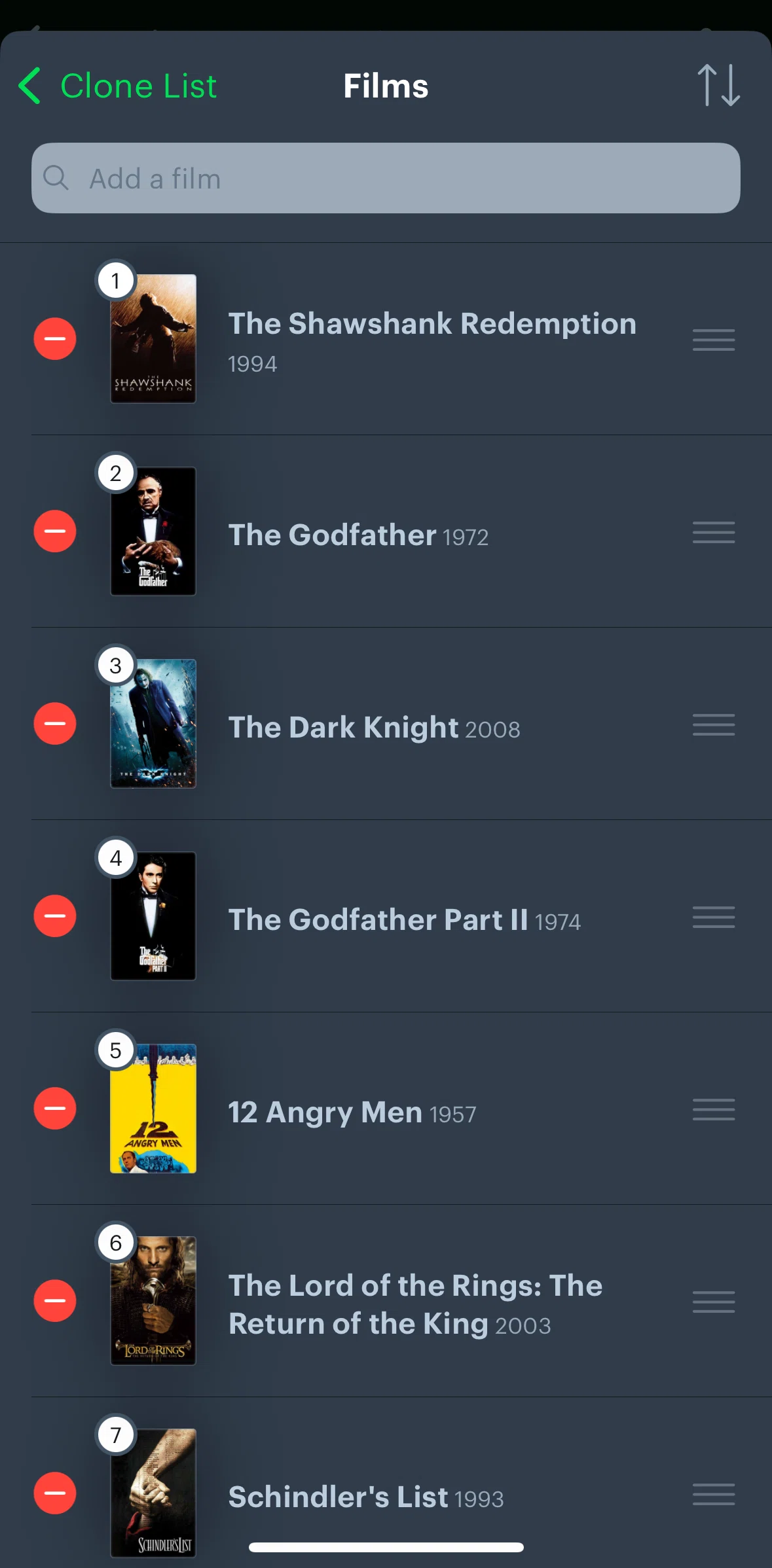 Letterboxd Screen screen in the Deleting a list entry flow
