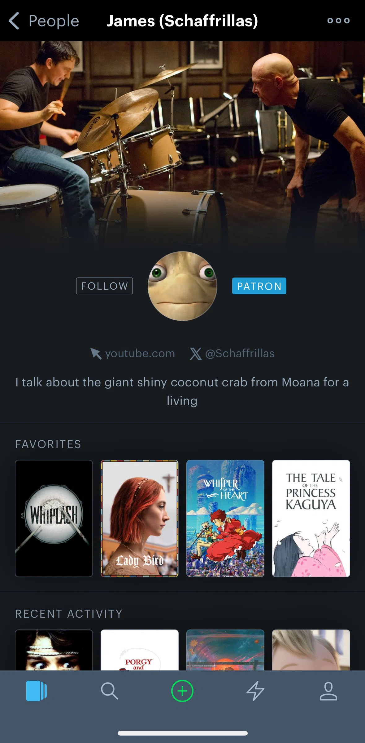 Letterboxd Screen screen in the Following a member flow