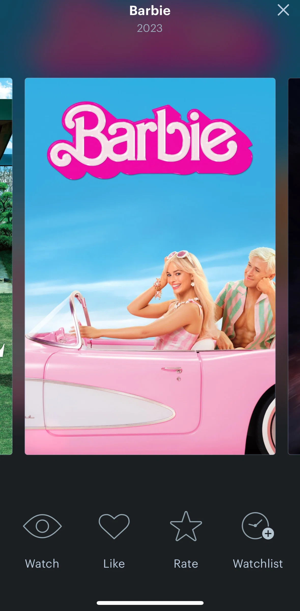 Letterboxd Screen screen in the Liking a film (carousel mode) flow