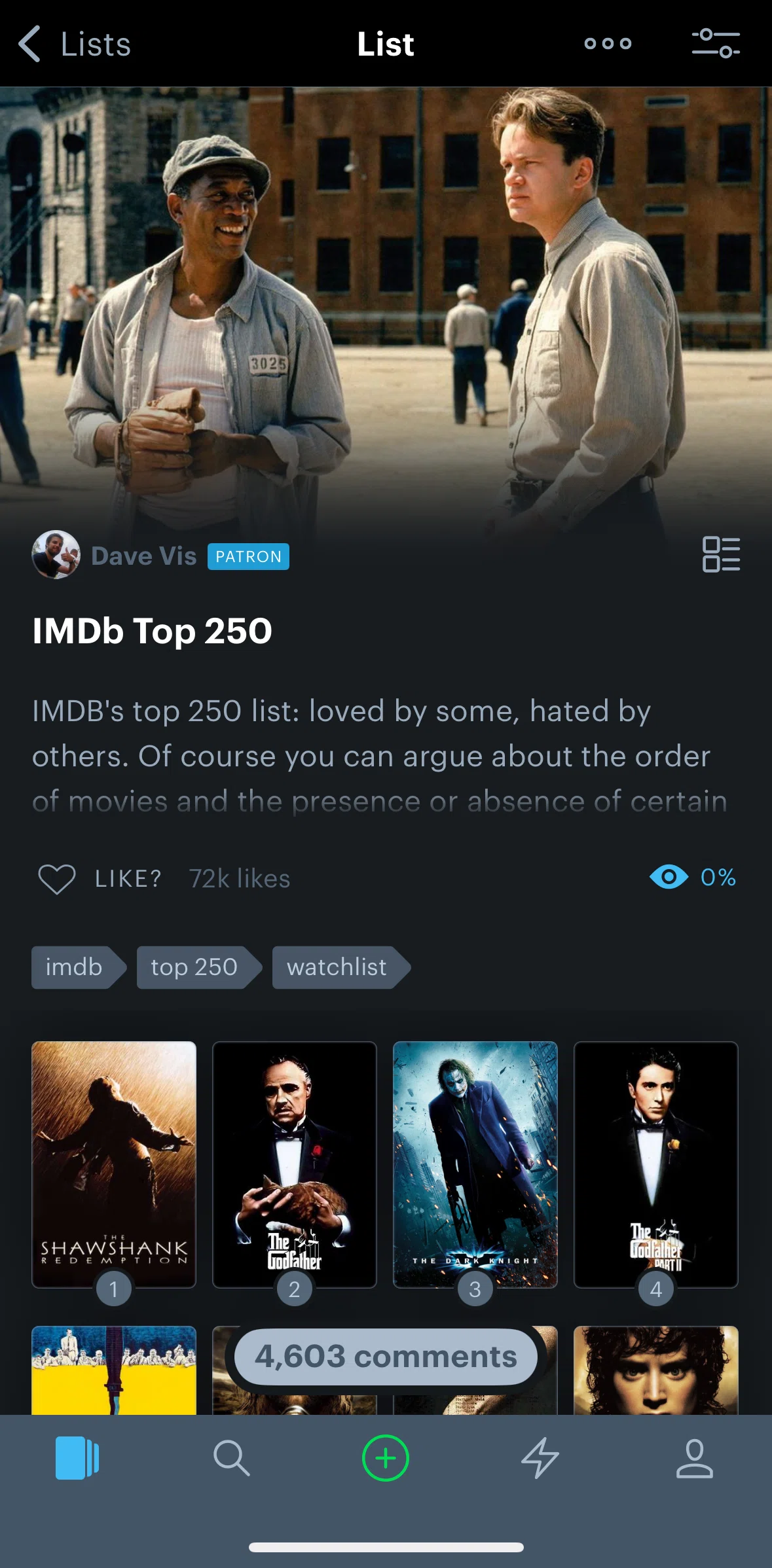 Letterboxd Screen screen in the List comments flow