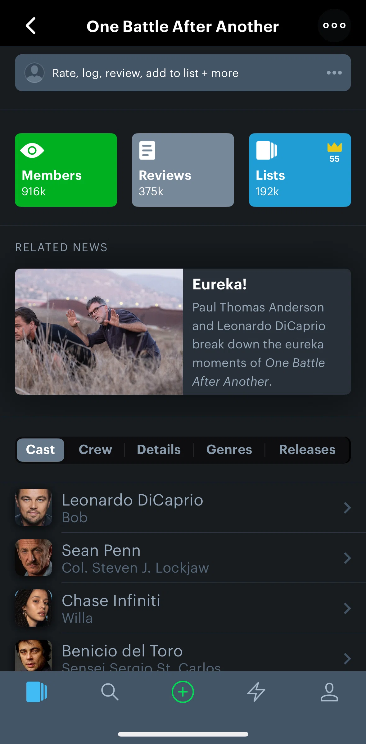 Letterboxd Screen screen in the Lists flow