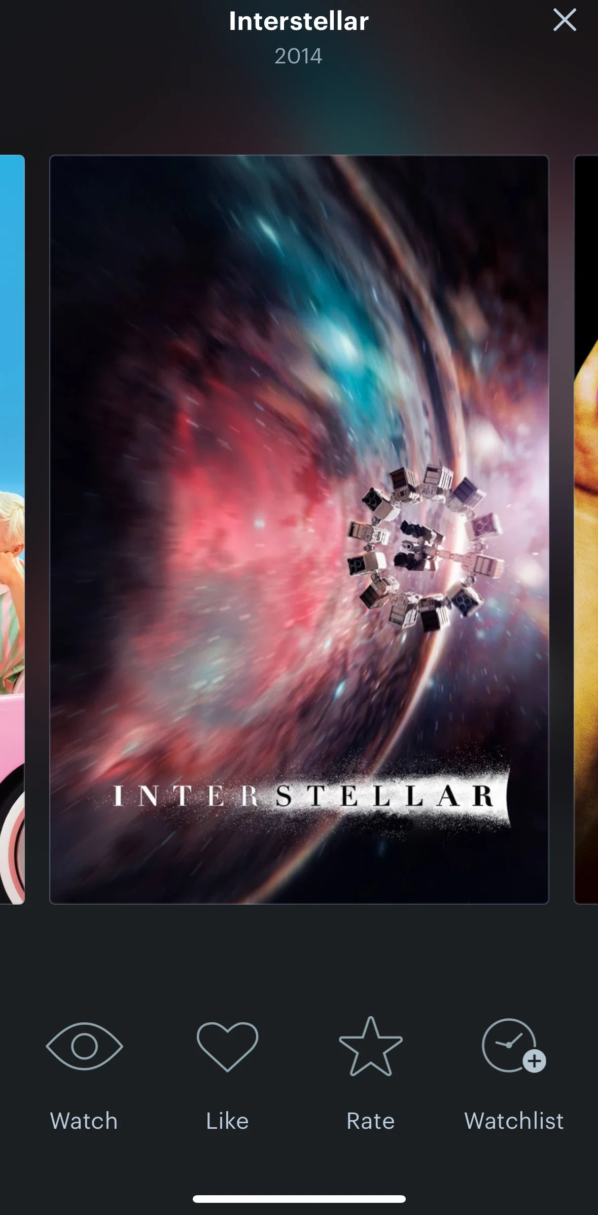 Letterboxd Screen screen in the Rating a film (carousel mode) flow