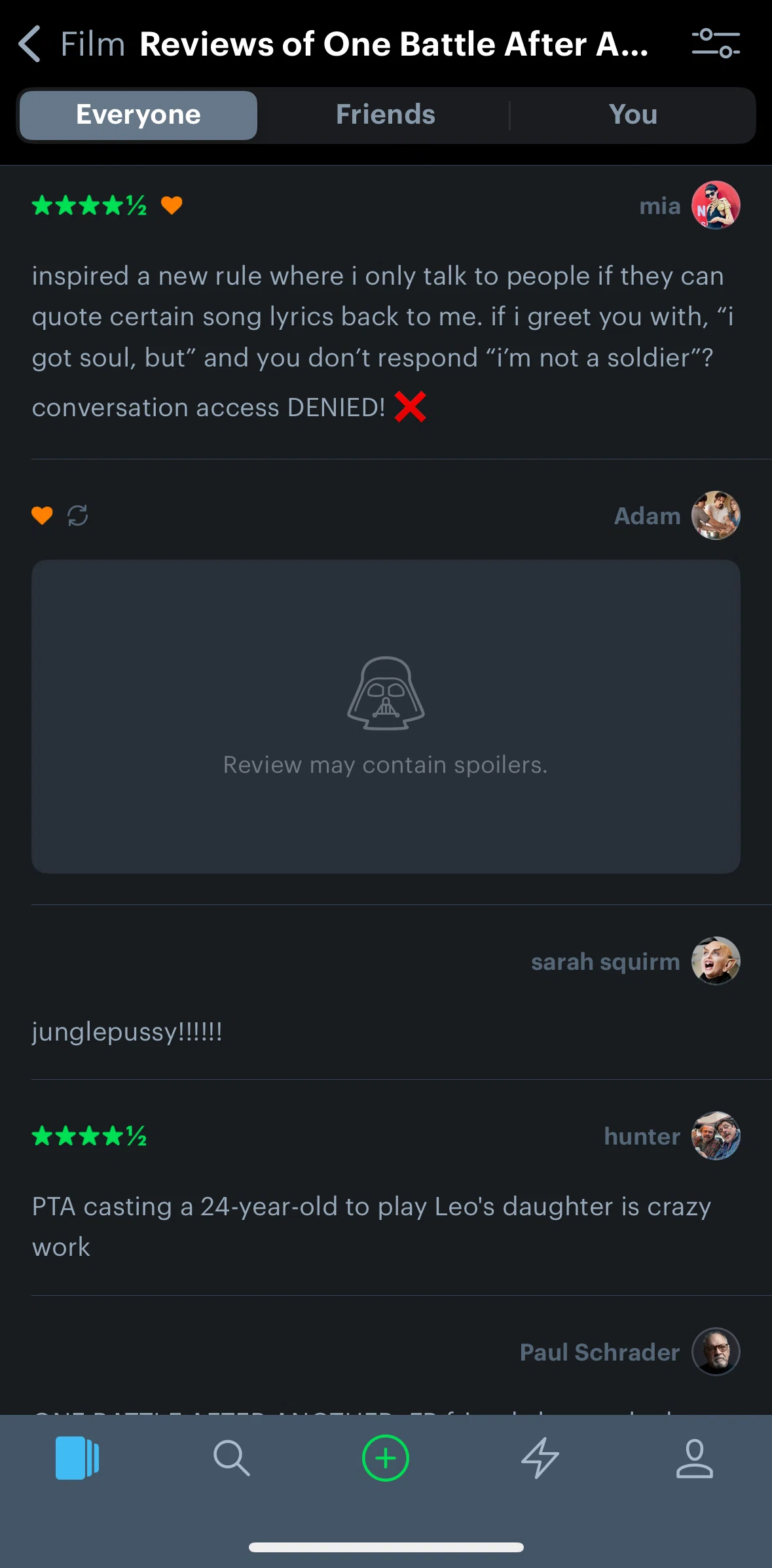 Letterboxd Screen screen in the Unhiding a spoiler review flow