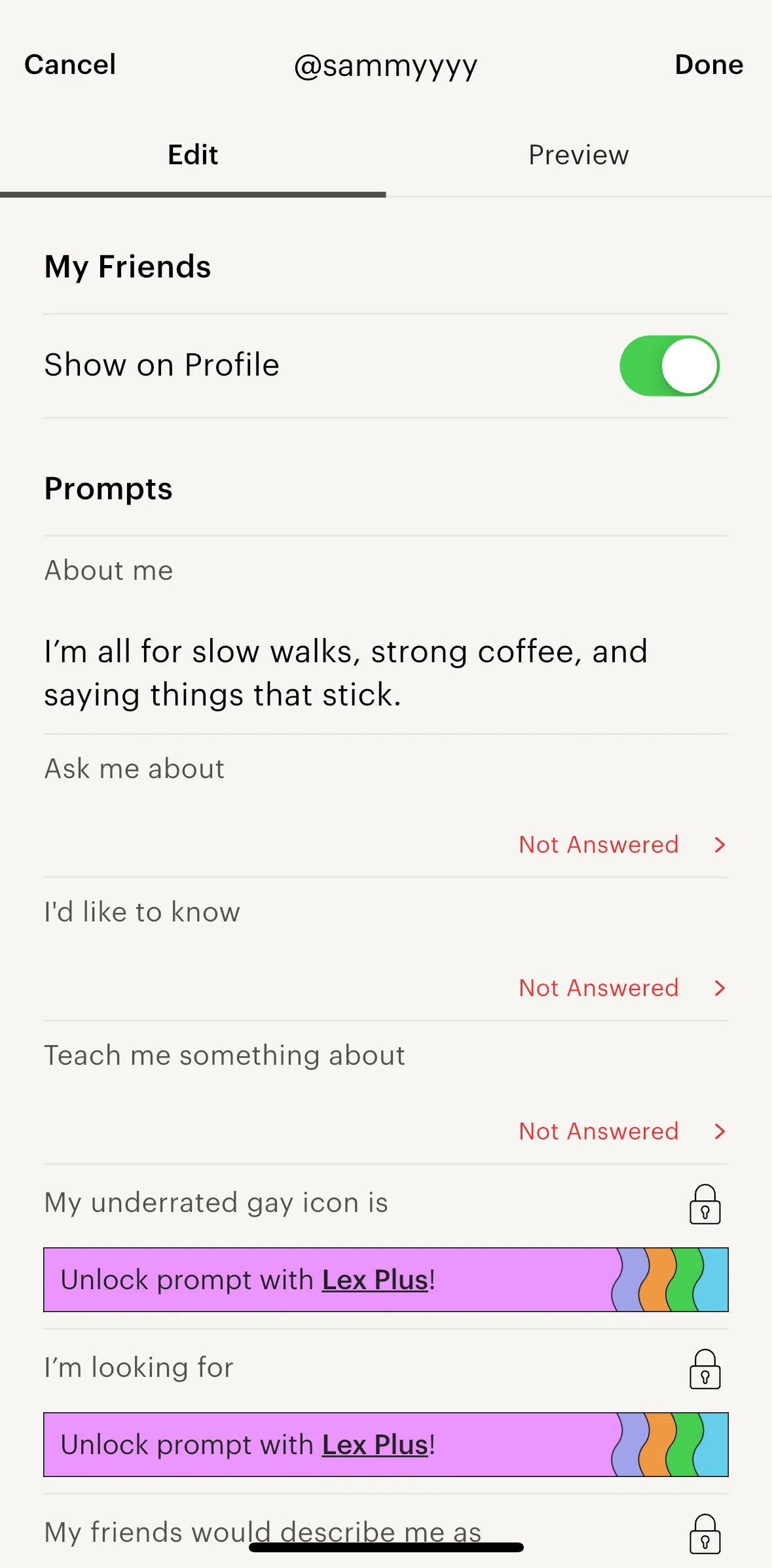Lex Screen screen in the Adding a profile prompt flow