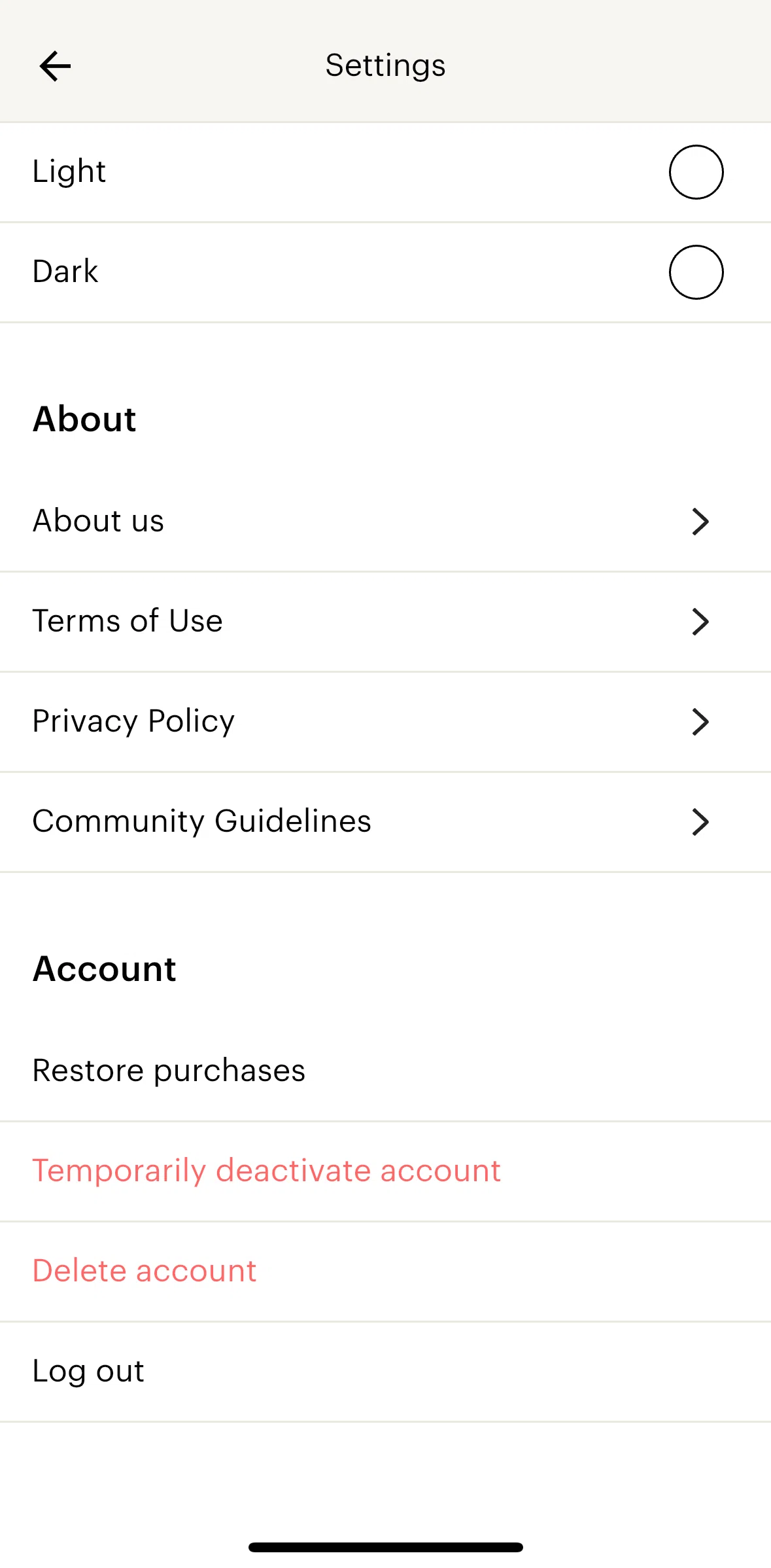 Lex Screen screen in the Logging out flow