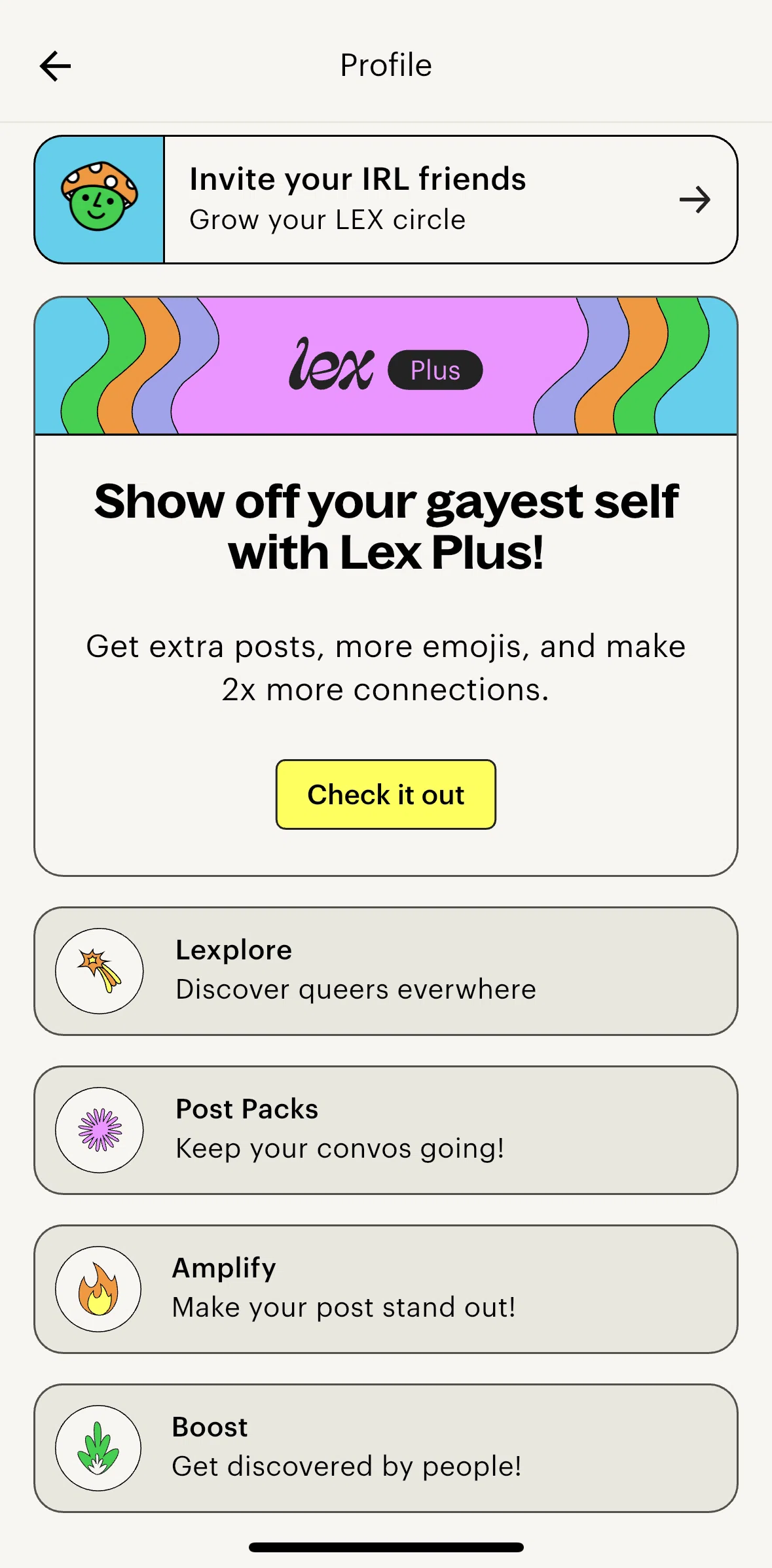 Lex Screen screen in the Post packs flow