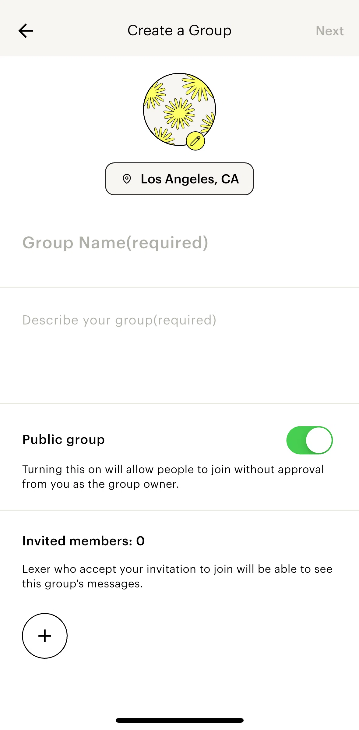 Lex Screen screen in the Selecting a group icon flow